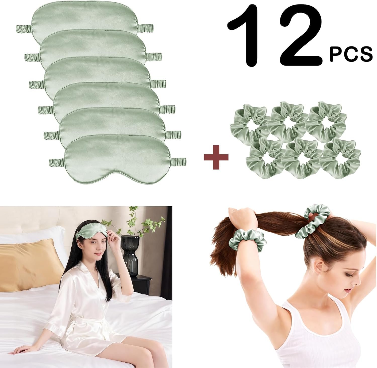 12Pcs Silk Sleep Masks Satin Eye Mask Silky Eyes Cover Blindfold Eyeshade Hair Ties Scrunchy Travel Bridesmaids Gifts - Image 2