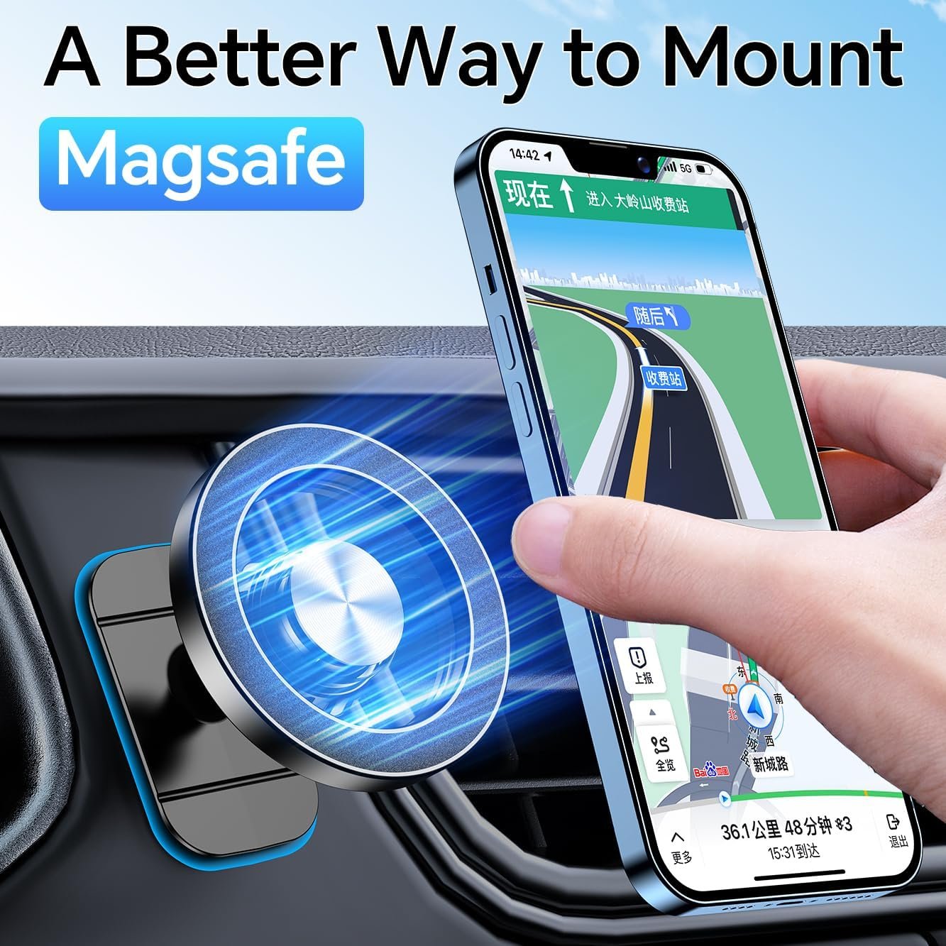 Kaistyle for Magsafe Car Mount【20 Strongest Magnets】Magnetic Phone Holder for Car Phone Holder Mount Dash【360°】Cell Phone Mount for Car Accessories for Women Men iPhone 17 Pro Max Air 16 15 14 13 12 - Image 3