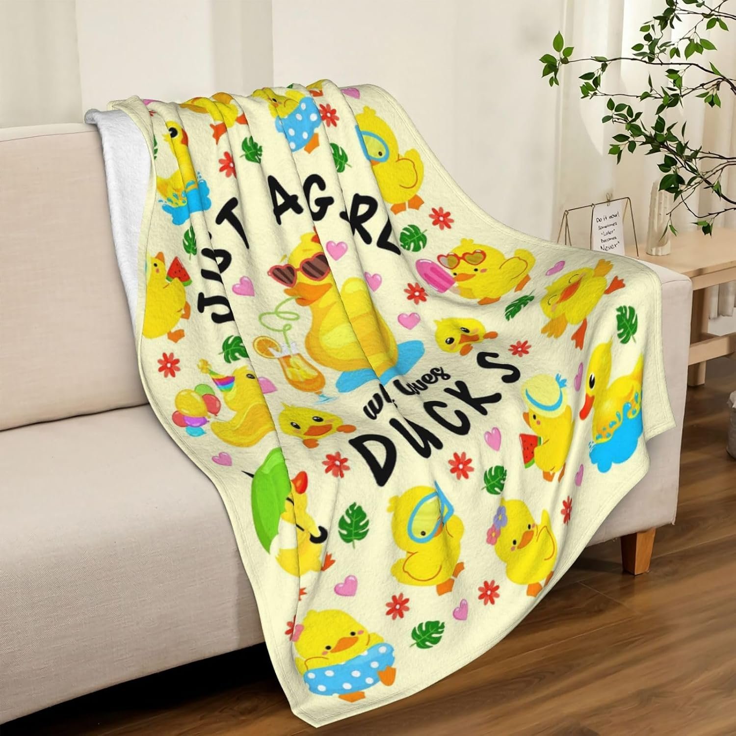 Duck Blanket Yellow Ducks Themed Gifts Just A Girl Who Loves Ducks Blankets Soft Warm Flannel Throw Blanket for Girl Kids Adults 50"x40" - Image 4