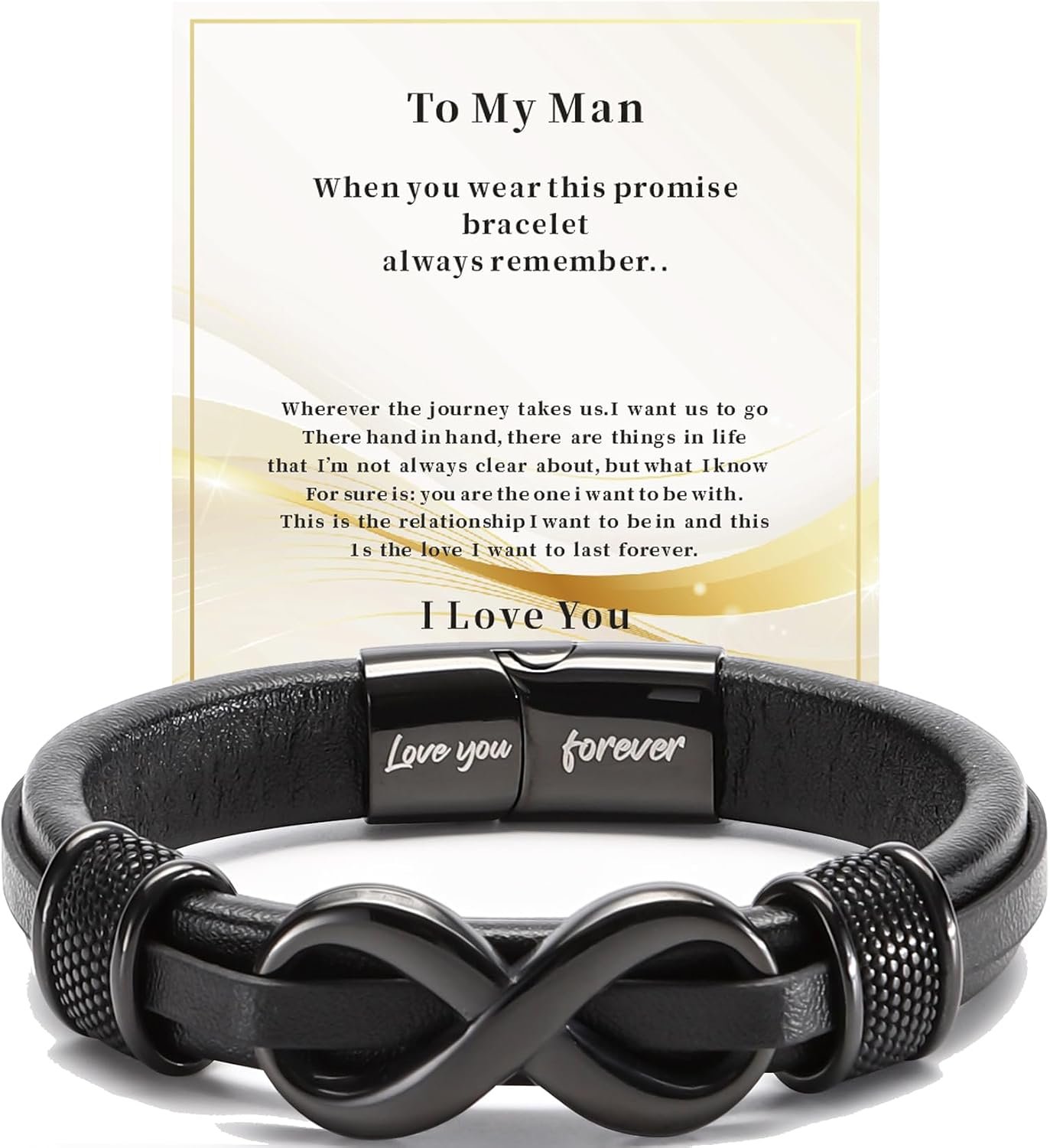 HSM Stylish Mens Bracelet with Engraved 'Love You Forever' – Premium Leather Bracelet for Men – Durable & Comfortable Wristband for Husband, Boyfriend - Image 8