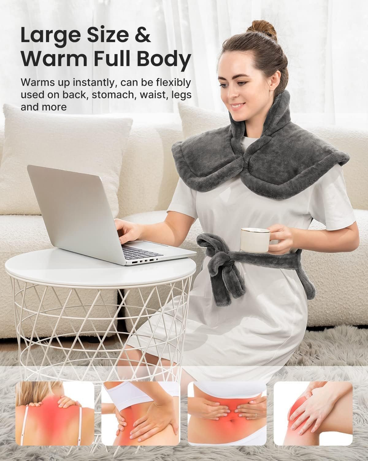 RENPHO Fathers Day Dad Gifts, Electric Heating Pad - 6 Heat Levels for Neck Shoulder and Back, Birthday Gifts for Women Men, Weighted Pad for Snug Fit, ETL Certified, FSA Eligible, 24"x33" Gray - Image 7