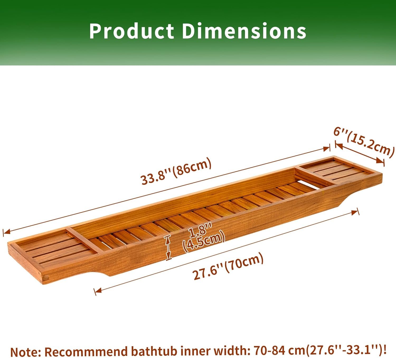 VaeFae Teak Bathtub Tray, Wooden Bath Caddy for Bathtub, Bath Tub Wood Table for Tub - Image 3