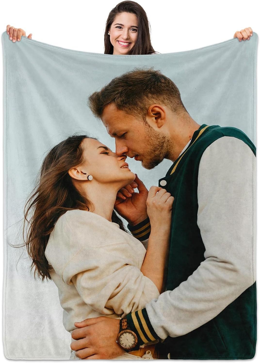 Custom Blanket with Picture Text Personalized Throw Blanket with Photo Super Soft Fleece Customized Photo Blankets for Couples Girlfriend Boyfriend Dad Mom for Birthday Christmas Valentine Gifts