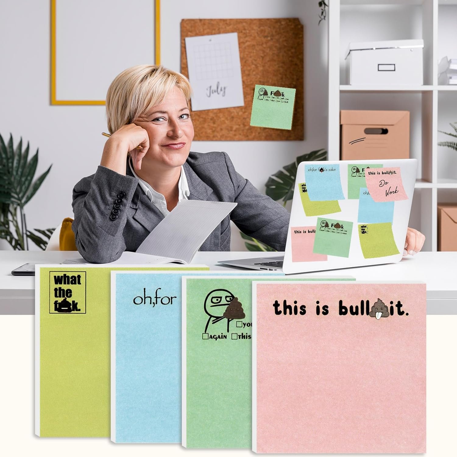 4Pcs Funny Sticky Notes, Secret Santa Gifts for Women Men, Funny White Elephant Christmas Joke Notepad Gifts, Cute Novelty Office Supplies Gifts for Coworker (3" x 3") - Image 4
