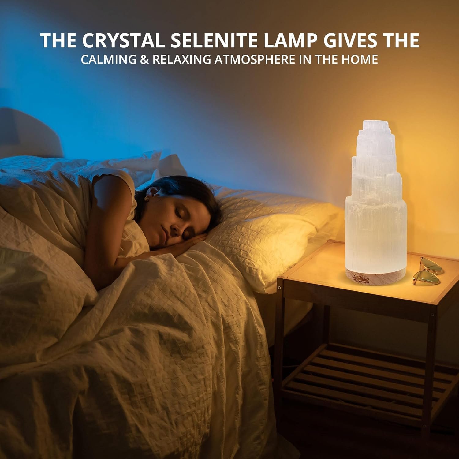 Himalayan Glow WBM Selenite Crystal Lamp 20cm, Moroccan Skyscraper Lamp, Crystals and Healing Stones for Healing and Meditation - Image 3