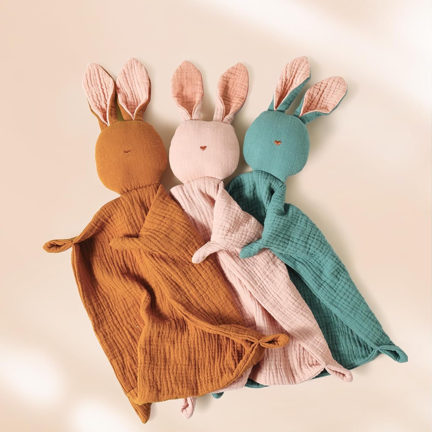 Insular Bunny Lovey Blanket for Boys and Girls, Organic Cotton Muslin Security Blanket for Babies, Soft Breathable Lovie Soothing Towel for Newborn and Infant, Pink&Khaki - Image 6