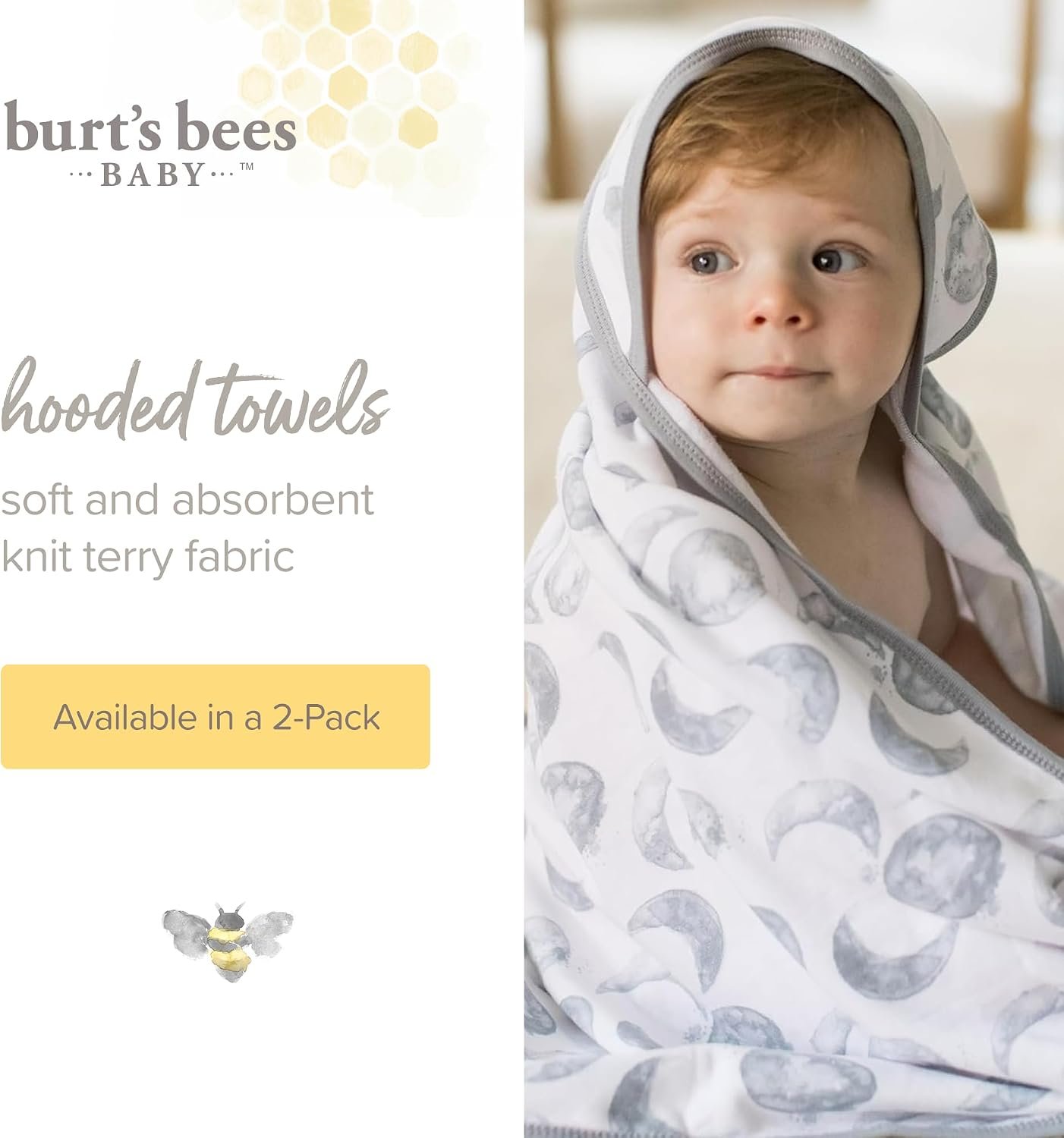 Burt's Bees Baby Infant Hooded Towels, Organic Cotton, Unisex Bath Essentials, Nursery Towel with Hood Set, 29 x 29 in, 2-Pack - Image 3
