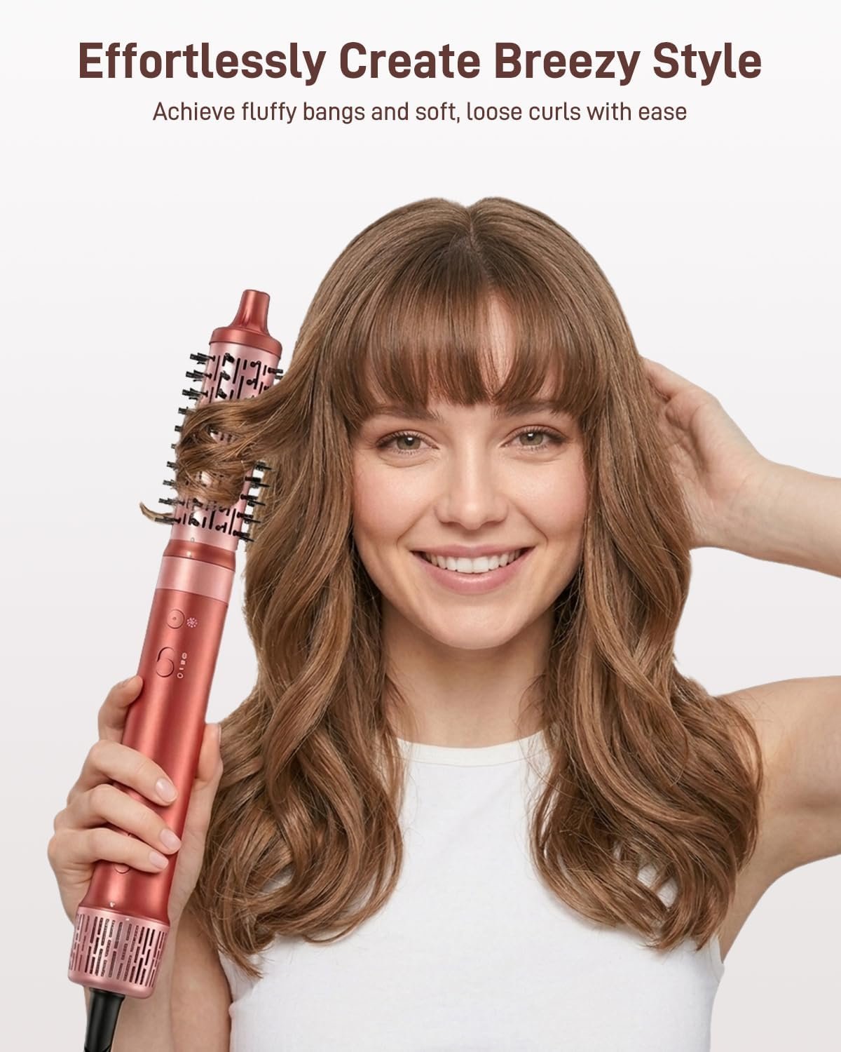 HITTIONA Hot Air Styler & Hair Dryer Brush Kit, 1500W No Heat Damage Frizz-Free Hair Styler for Curl, Wavy, Volumizer, Straighten, Fast Drying, Vermilion - Image 6