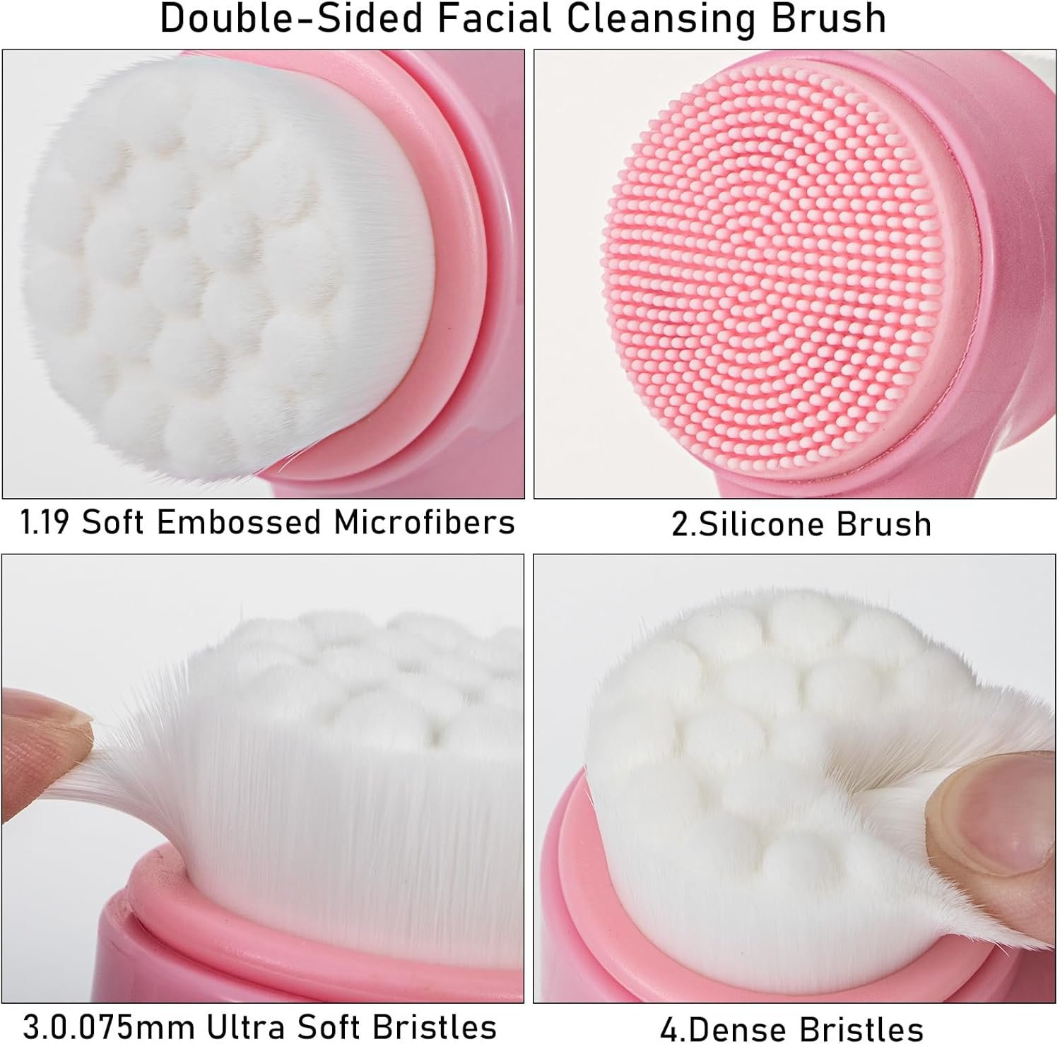 Facial Cleansing Brush 2 in 1, Silicone Face Scrubber Dual Face Brush for Deep Pore Cleansing and Exfoliating, Skincare Headband and Wristbands Set for Washing Face, Massaging Spa Makeup, Pink - Image 3