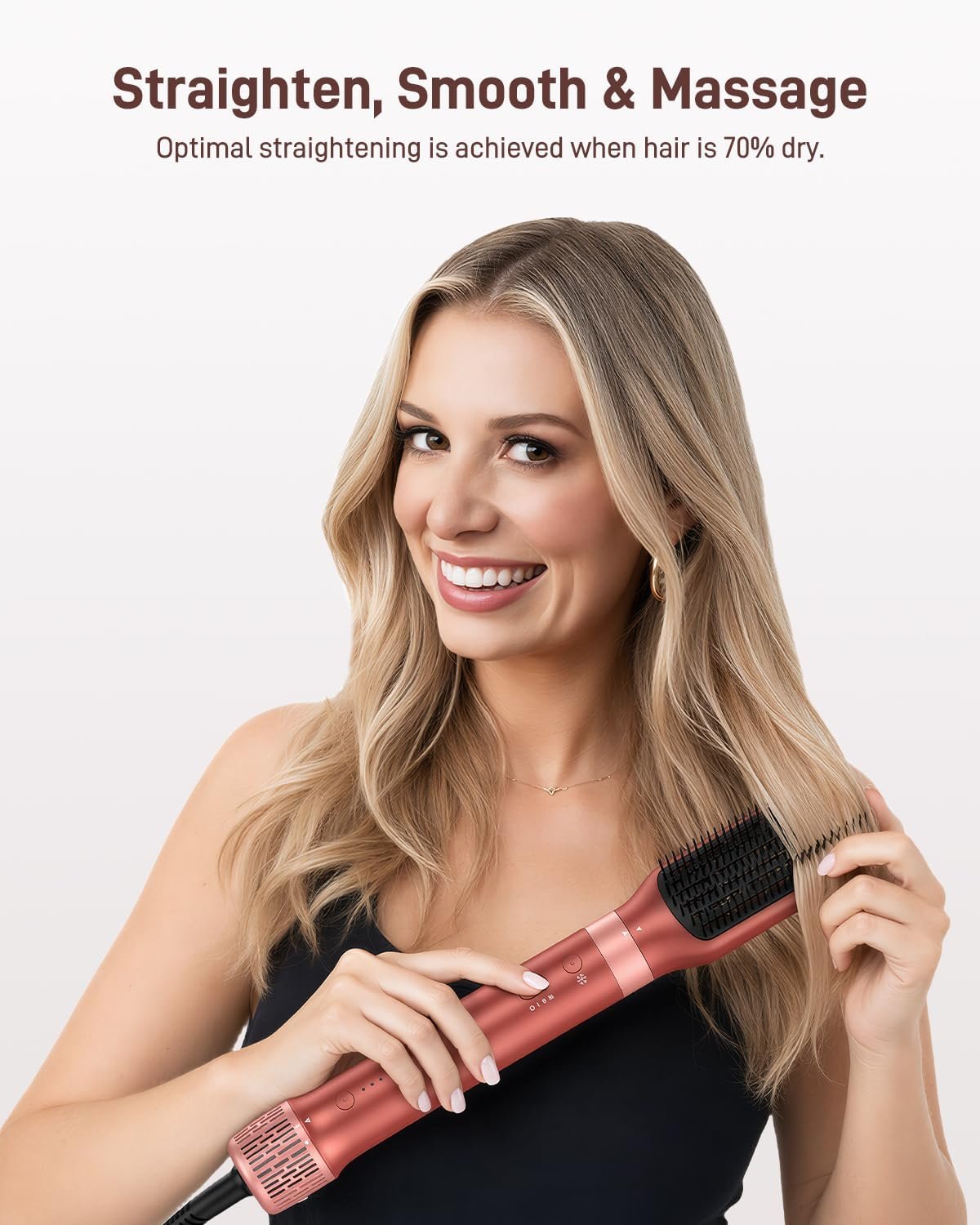 HITTIONA Hot Air Styler & Hair Dryer Brush Kit, 1500W No Heat Damage Frizz-Free Hair Styler for Curl, Wavy, Volumizer, Straighten, Fast Drying, Vermilion - Image 7