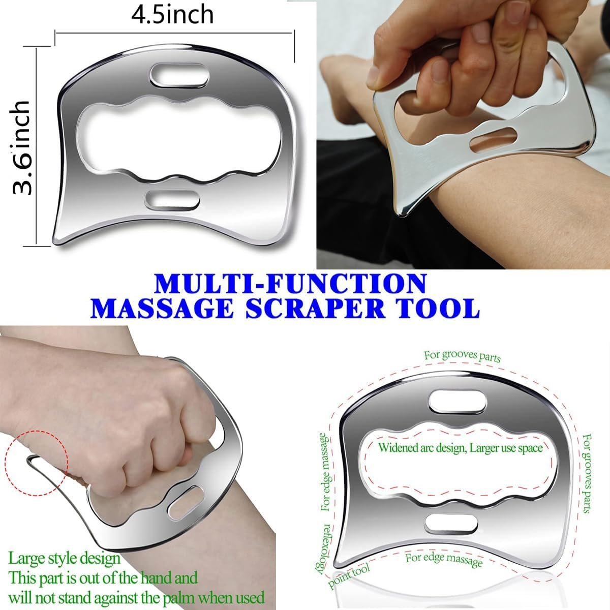 4 IN 1muscle scraper Stainless Steel Gua Sha set Scraping Massage Tool,IASTM Tools, Great Soft Tissue Physical Therapy Used for Arms, Back, Legs, Neck - Image 6