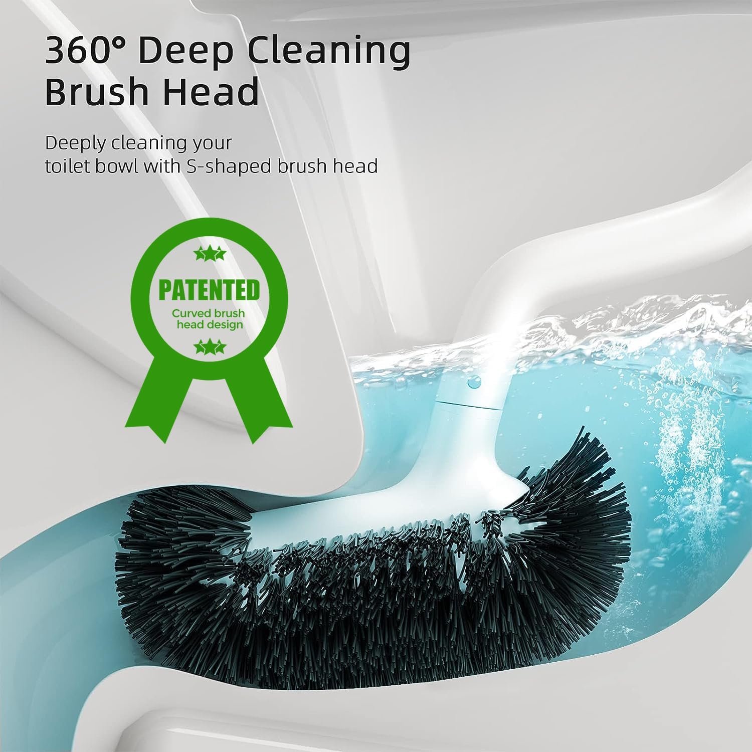 HAMITOR Toilet Brush and Holder Set: Curved Design Bathroom Toilet Bowl Cleaner Brush for Deep Cleaning Under Rim- Flexible Bristles Toilet Scrubber with Long Handle- Modern Travel RV Tools- White - Image 2