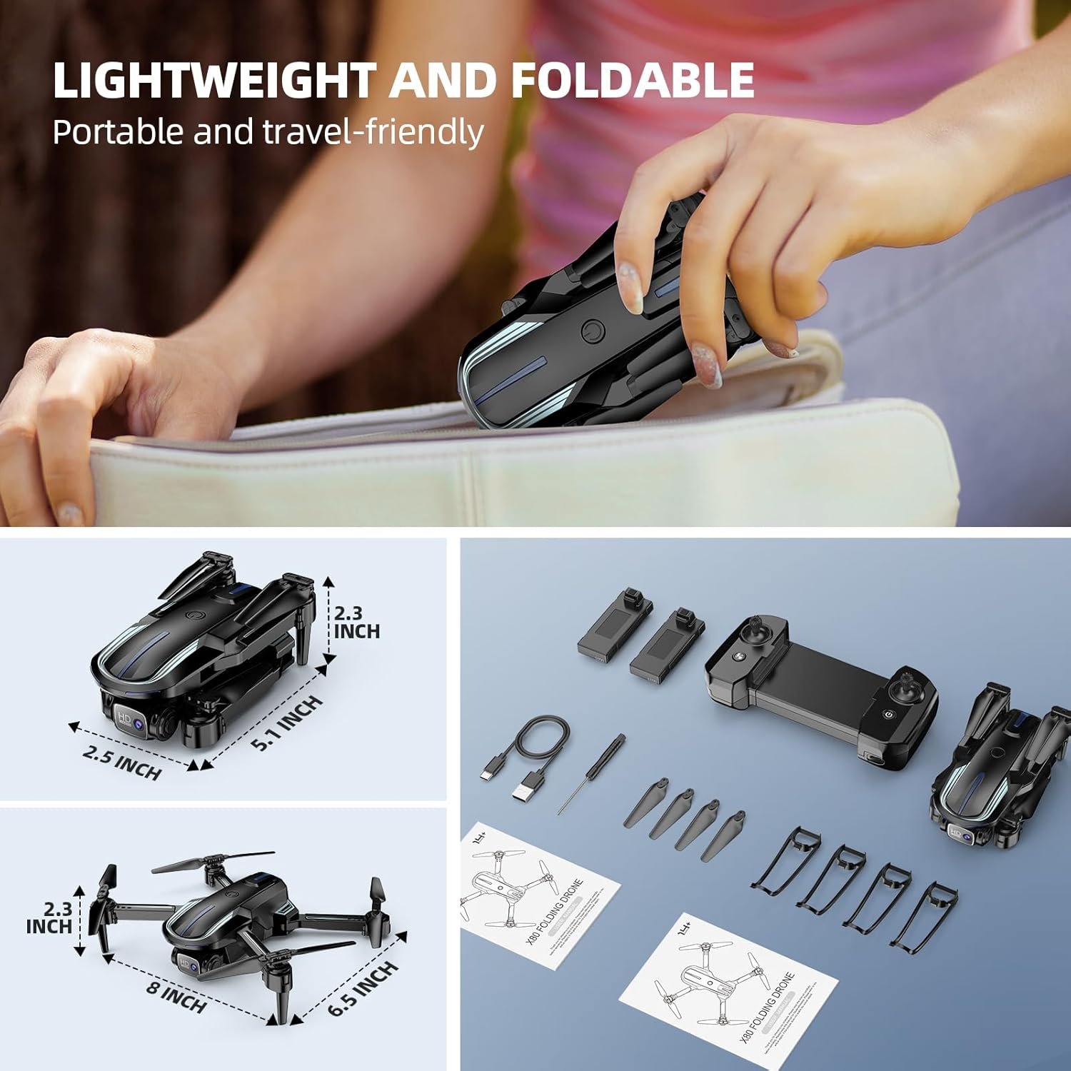 Drone with Camera for Adults Beginners Kids, Fun 1080P Foldable Mini Drone for Exciting Indoor Outdoor Play, RC Quadcopter with 2 Batteries, One Key Start, Easy to Fly, Altitude Hold, 3D Flips - Image 6