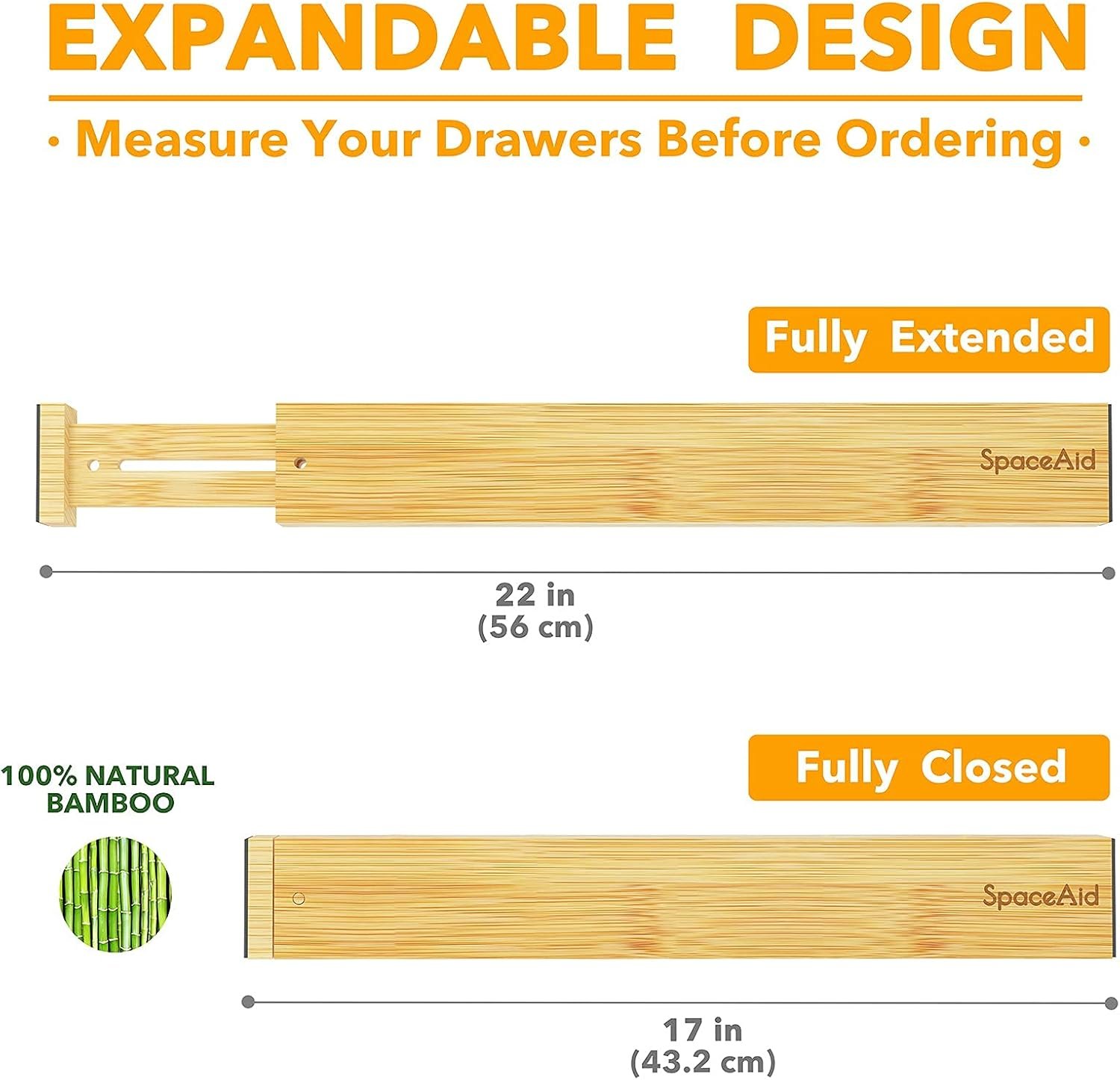 SpaceAid Bamboo Drawer Dividers with Labels, Kitchen Adjustable Drawer Organizers, Expandable Organization for Home, Office, Dressers and Bathroom, 6 Dividers (17-22 in) - Image 4