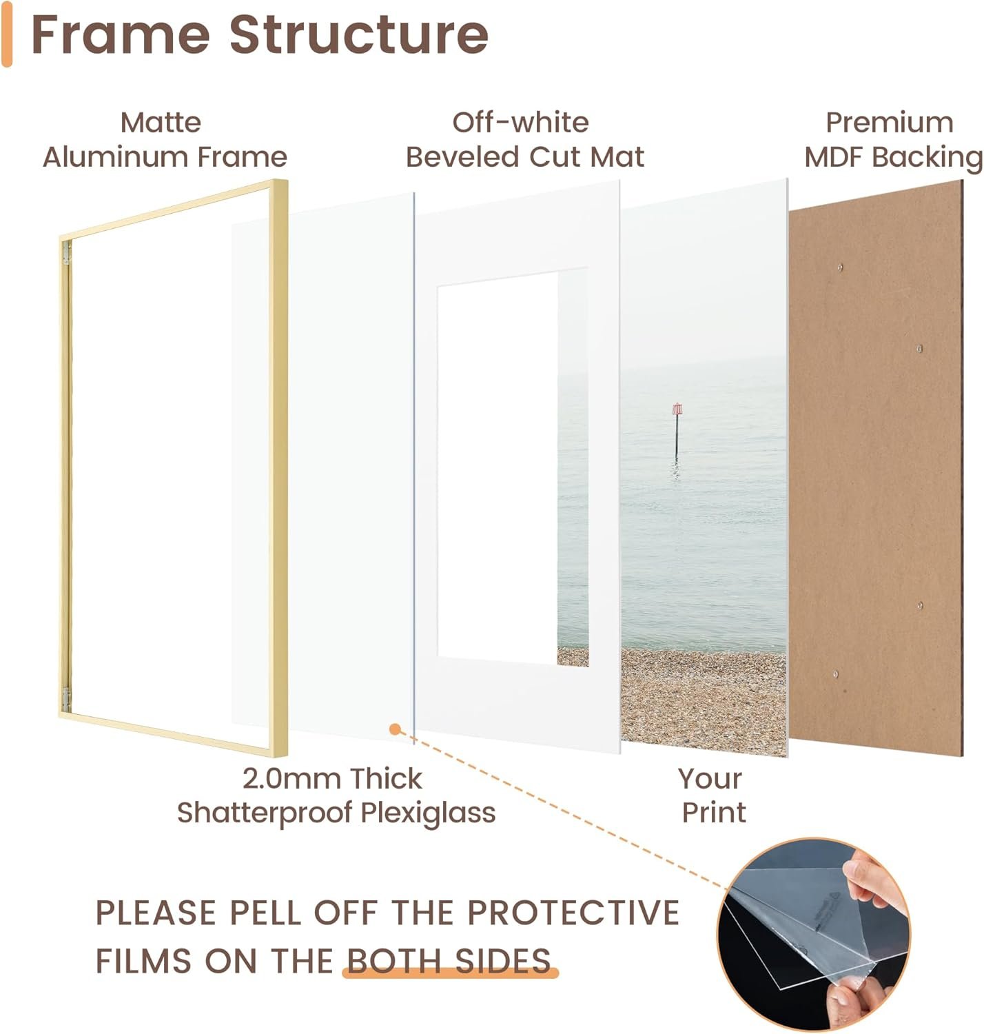 Fun Memories 8x10 Picture Frame, Gold Aluminum 8x10 Poster Frames with 5x7 Removable Mat with Plexiglass, Vertical and Horizontal Display, Wall Hook Hanging, Set of 1 - Image 4