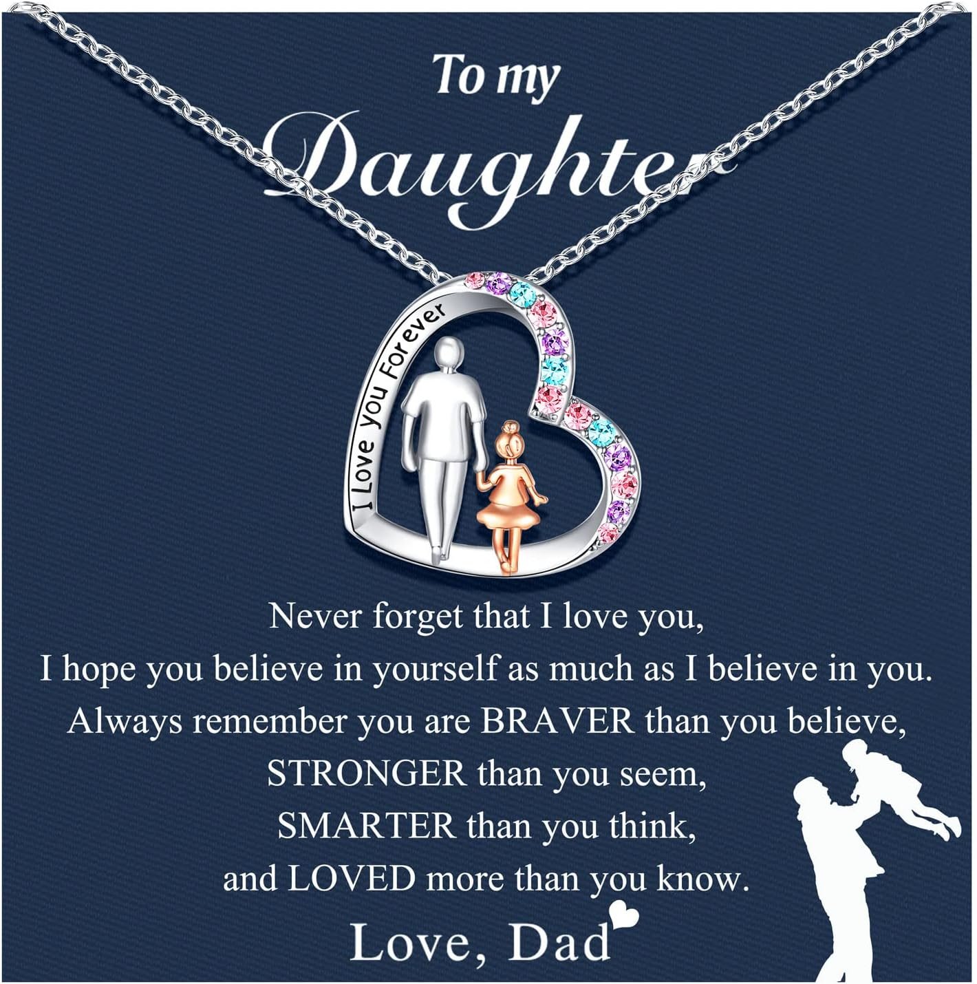 PINKDODO Daughter l Love You Forever Pendant Necklace from Dad, Valentines Birthday Easter Gifts for Daughter from Dad Daddy