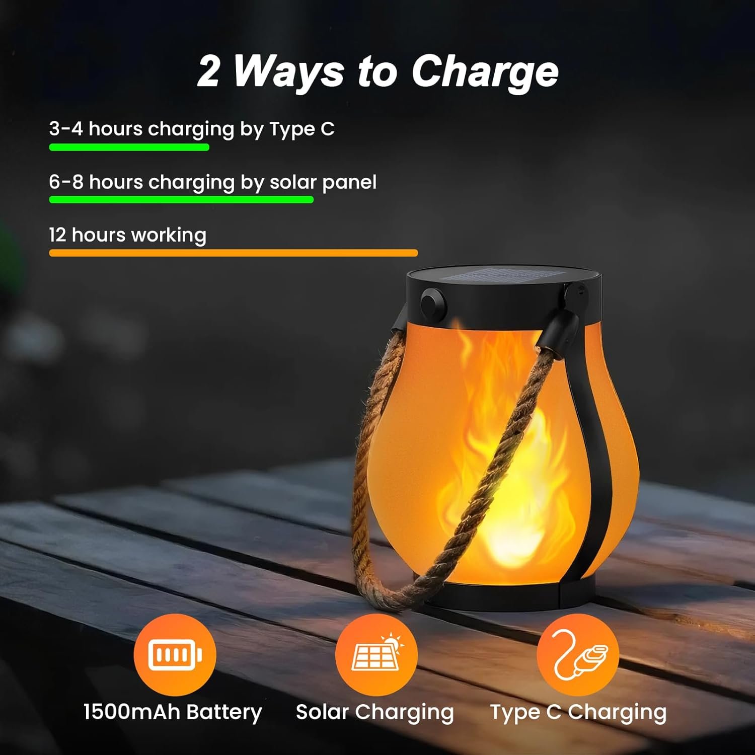 Hompavo Gen2 Solar Lanterns Outdoor with Ultra-Real Flame, Dual Charging (USB/Solar) & 2 Mode - Waterproof Decorative Hanging/Table Lights for Yard Patio Garden Birthday Mothers Day Gifts for Women, 4 - Image 4