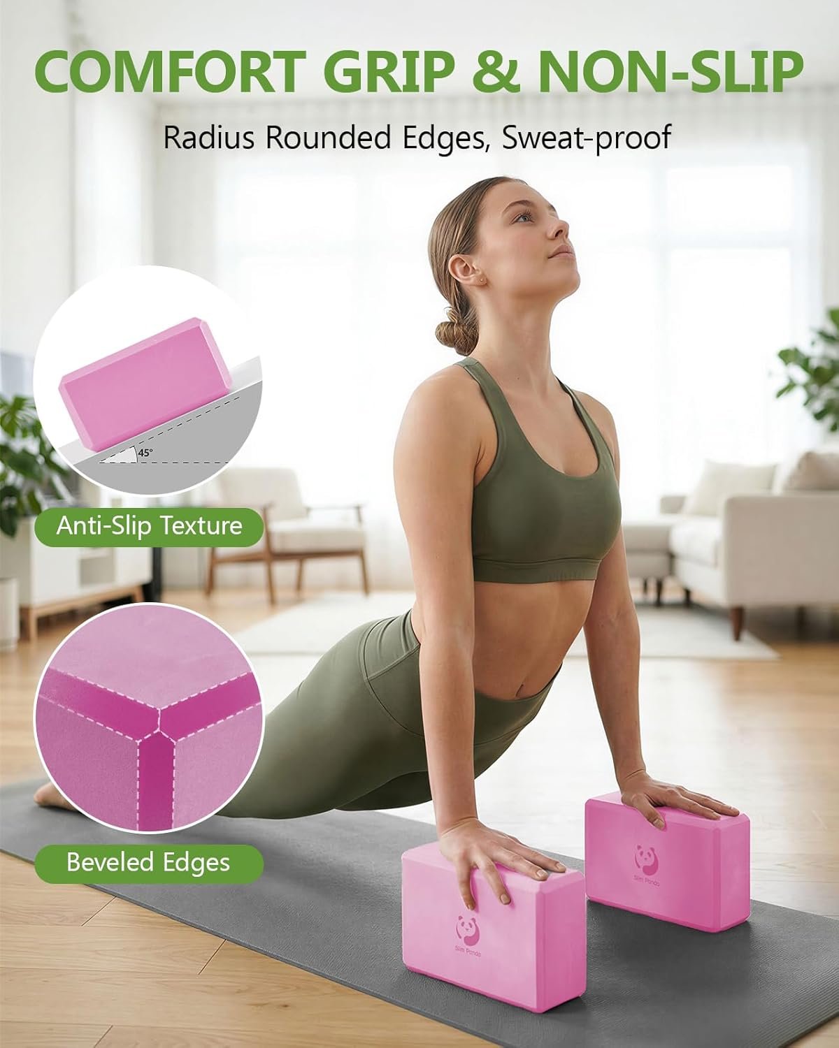 Slim Panda Yoga Blocks Set of 2,Durable 9x3x6 inch Eco-friendly EVA Foam Block,Non-Slip,Easy Grip,High Density Yoga Bricks for Yoga,Pilates,Balance,Stability,Stretching,Meditation - Image 4