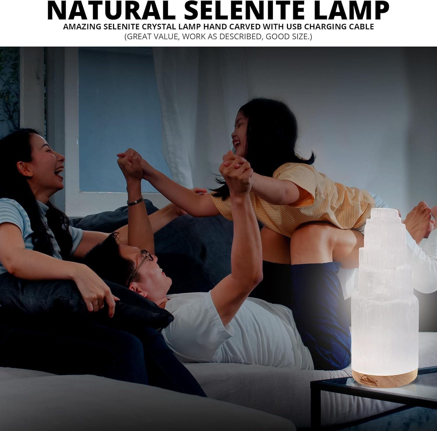 Himalayan Glow WBM Selenite Crystal Lamp 20cm, Moroccan Skyscraper Lamp, Crystals and Healing Stones for Healing and Meditation - Image 5
