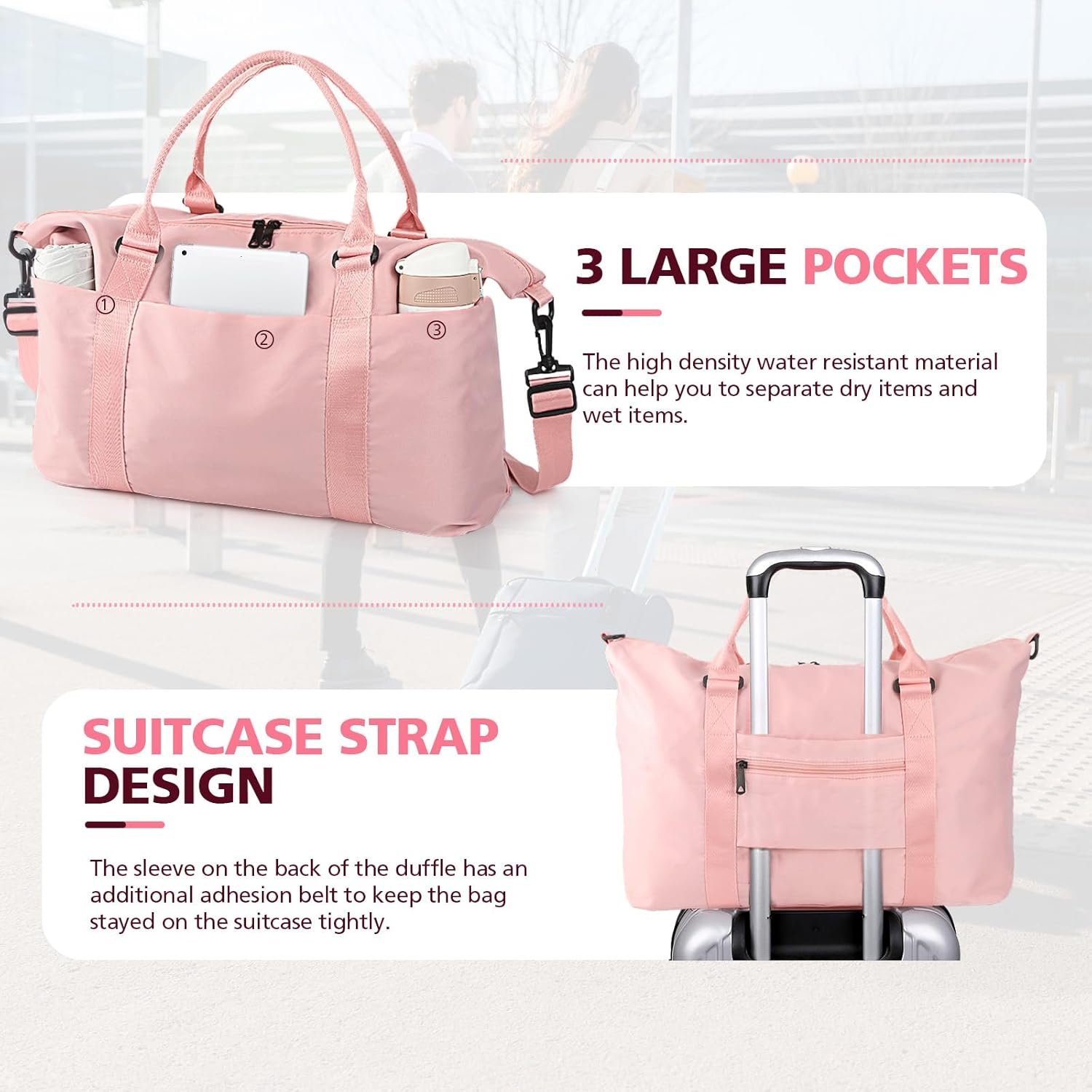 EASYFUN Travel Duffle Bag, Waterproof Weekender Carry On Tote Bags for Women, Men, Hospital Bag, Overnight Bag Luggage with Trolley Sleeve - Image 4