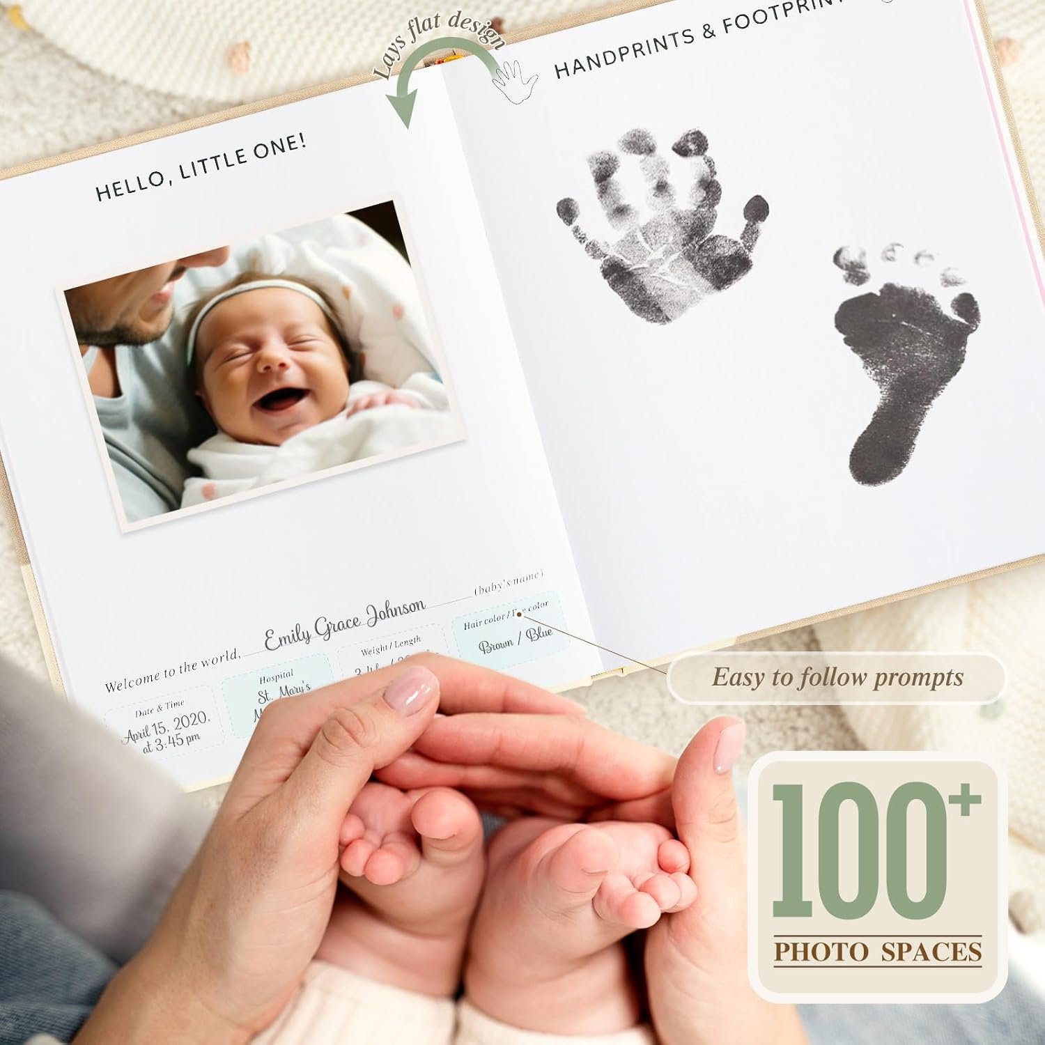 Lanpn Baby Memory Book - Linen Baby Book Memories Keepsake - The Story of You - Newborn Baby First 5 Year Journal Scrapbook Photo Book Milestone Album for Boy Girl New Parents (Beige, 154 Pages) - Image 4