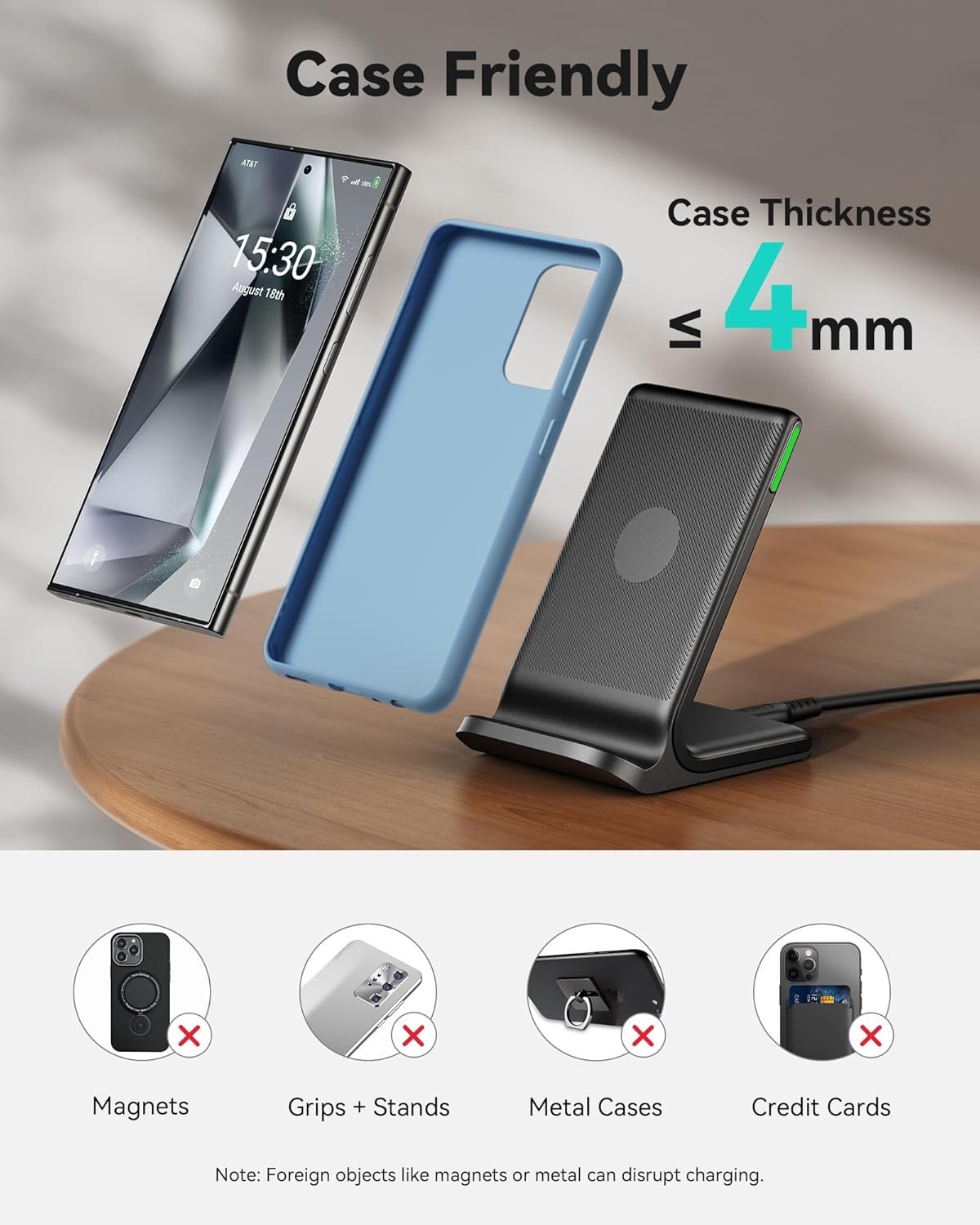 INIU Wireless Charger, 15W Fast Wireless Charging Station with Sleep-Friendly Adaptive Light Compatible with iPhone 17 16 15 14 13 12 Pro Max Samsung Galaxy S25 S24 S23 Note 20 Google etc - Image 5