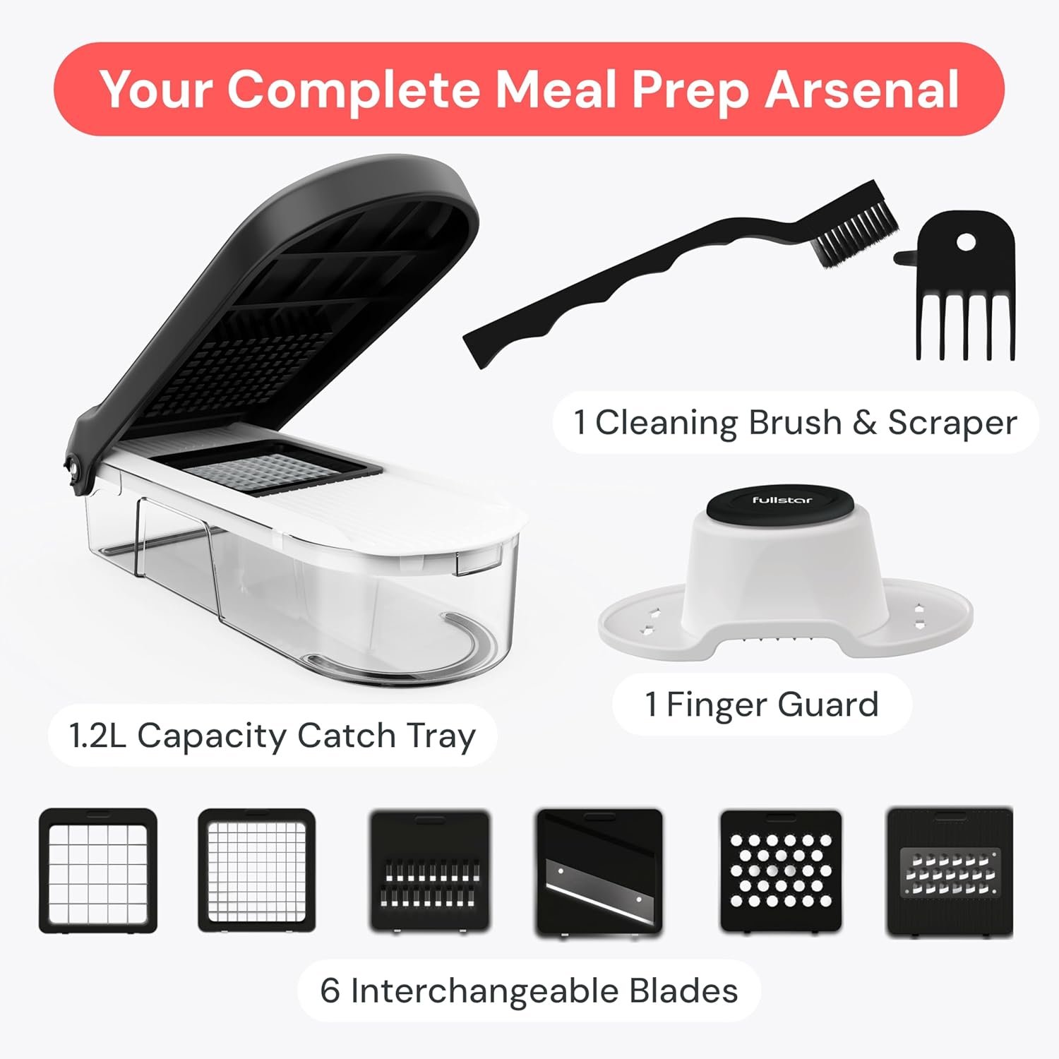 Fullstar Vegetable Chopper & Mandoline Slicer - Julienne Cutter Dicer Grater for Food Veggie Onion Cucumber Tomato Salad Potato Cheese - Kitchen Essentials & Gadgets (Compact 6-in-1, White) - Image 8
