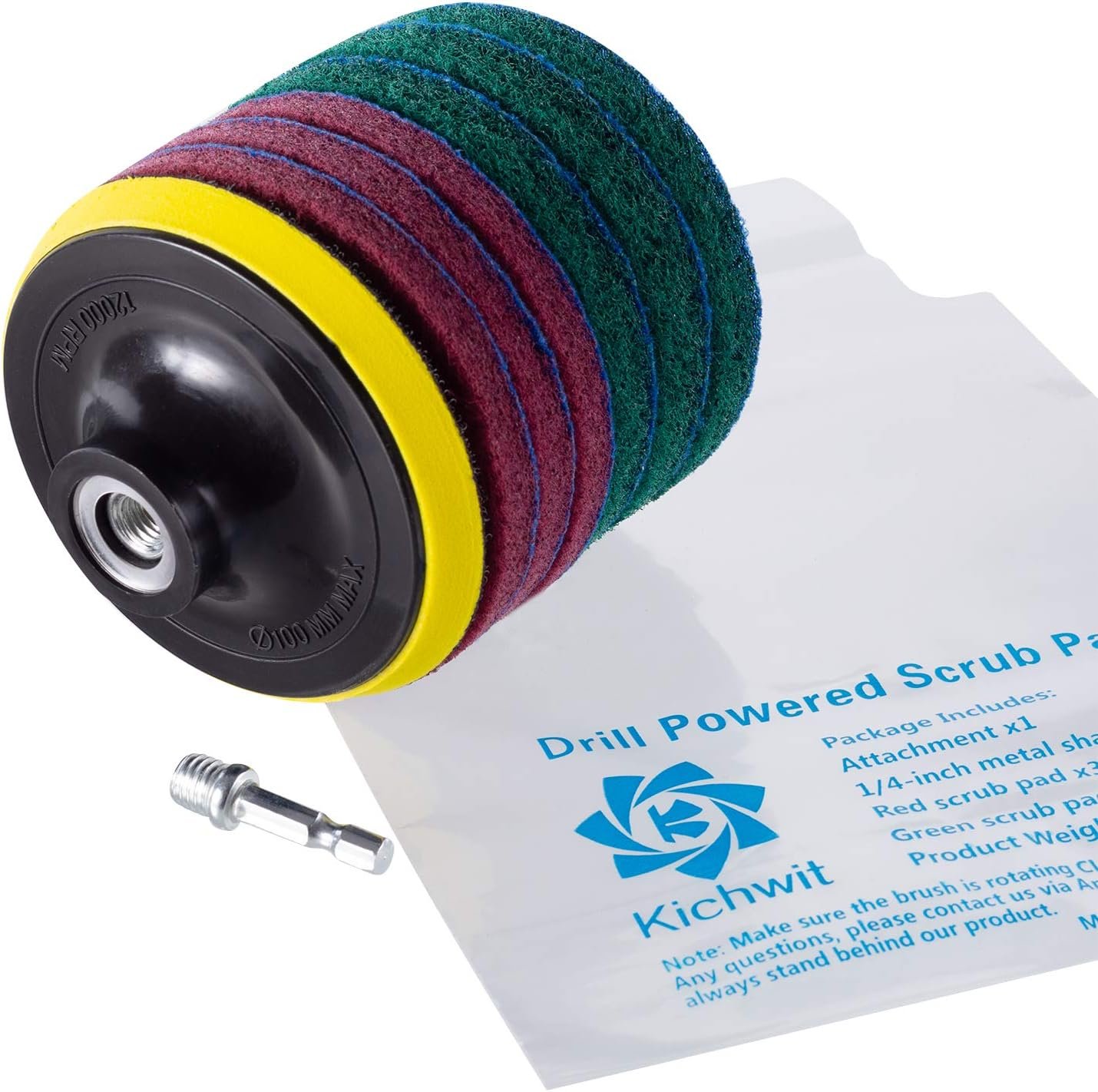 Kichwit 4 Inch Drill Power Scrubber Scouring Pads Cleaning Kit, Heavy Duty Household Cleaning Tool (Metal Shaft Included) - Image 5