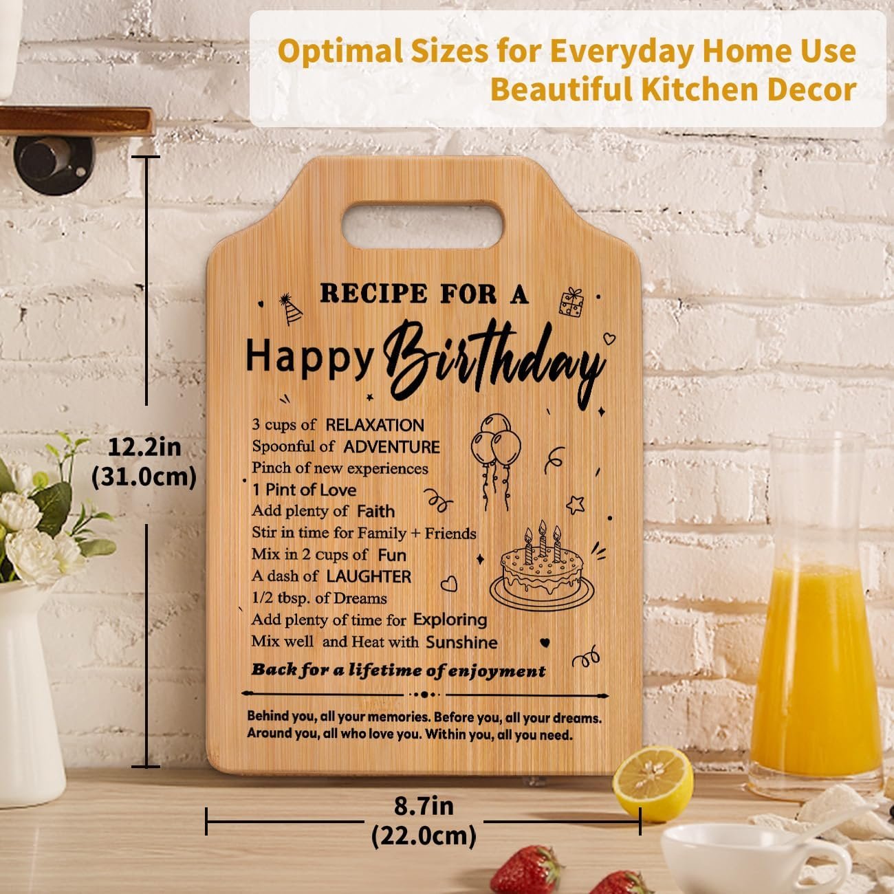 Birthday Gifts for Women, Unique Recipe for A Happy Birthday Cutting Board - Birthday Gifts for Men, Mom, Sister, Wife, Friend - Ideas for Her or Him - Image 3