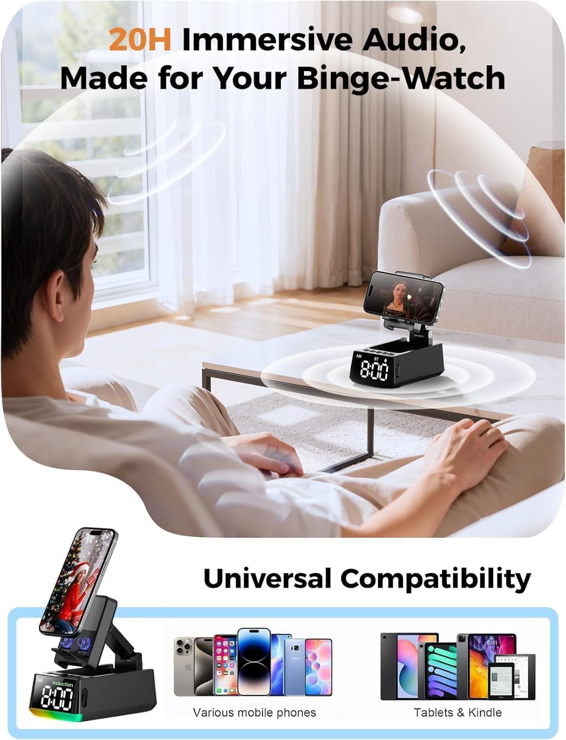 Bluetooth Speaker Birthday Gift for Men : Wireless Induction Speaker with Phone Stand, HD Sound Gift for Dad Adult Teens, Anti-Slip Phone Holder Kitchen Gadget Women Mom Wife, Dad Husband Boyfriend - Image 4