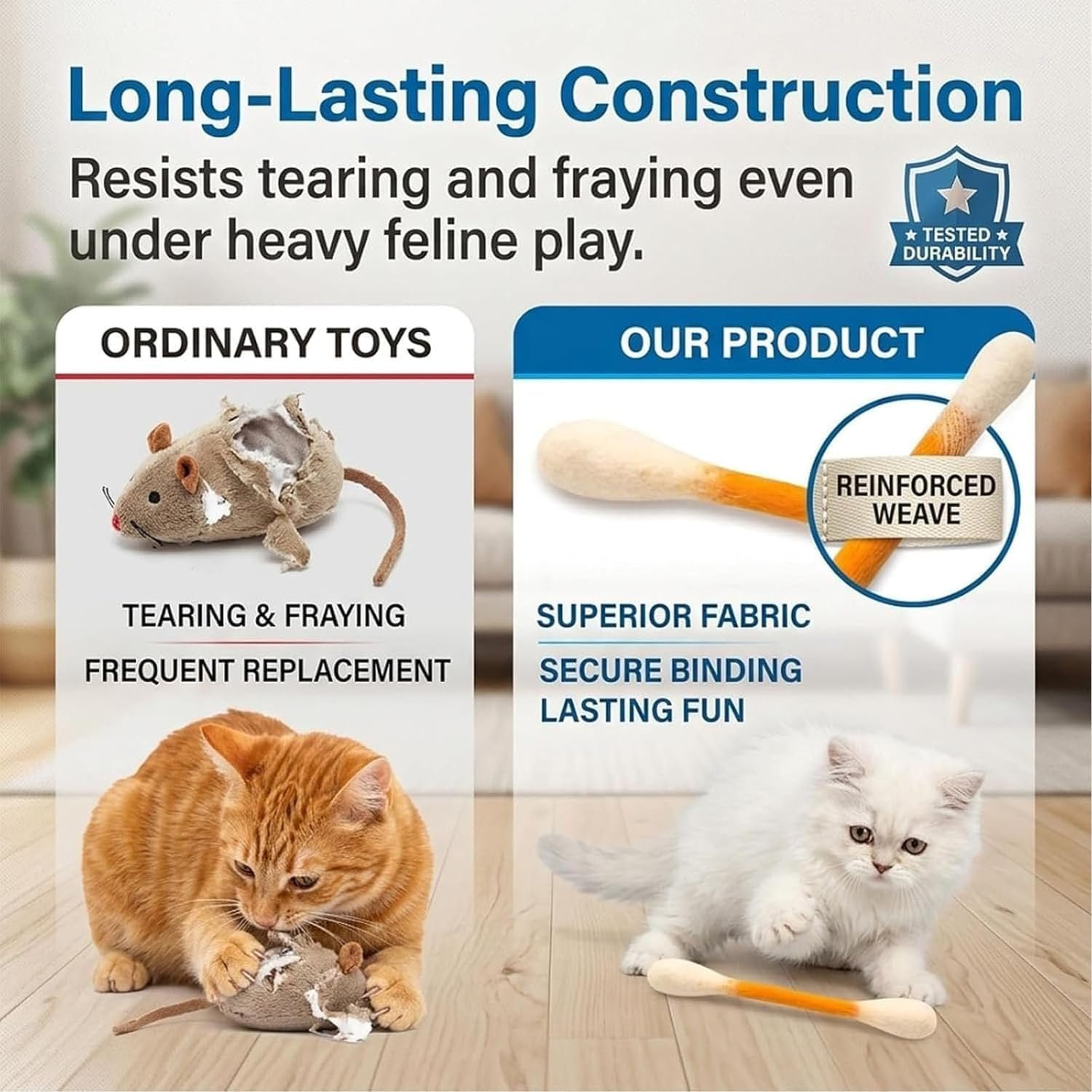 Cat Qtip Toy,6 Pack Giant Cotton Swab Cat Toys with Catnip,Durable Interactive Kitten Chew Sticks for Dental Teething & Indoor Boredom Relief,Fun Kicker Toy for Cats & Ideal Gift for Pet Lovers(Beige) - Image 3