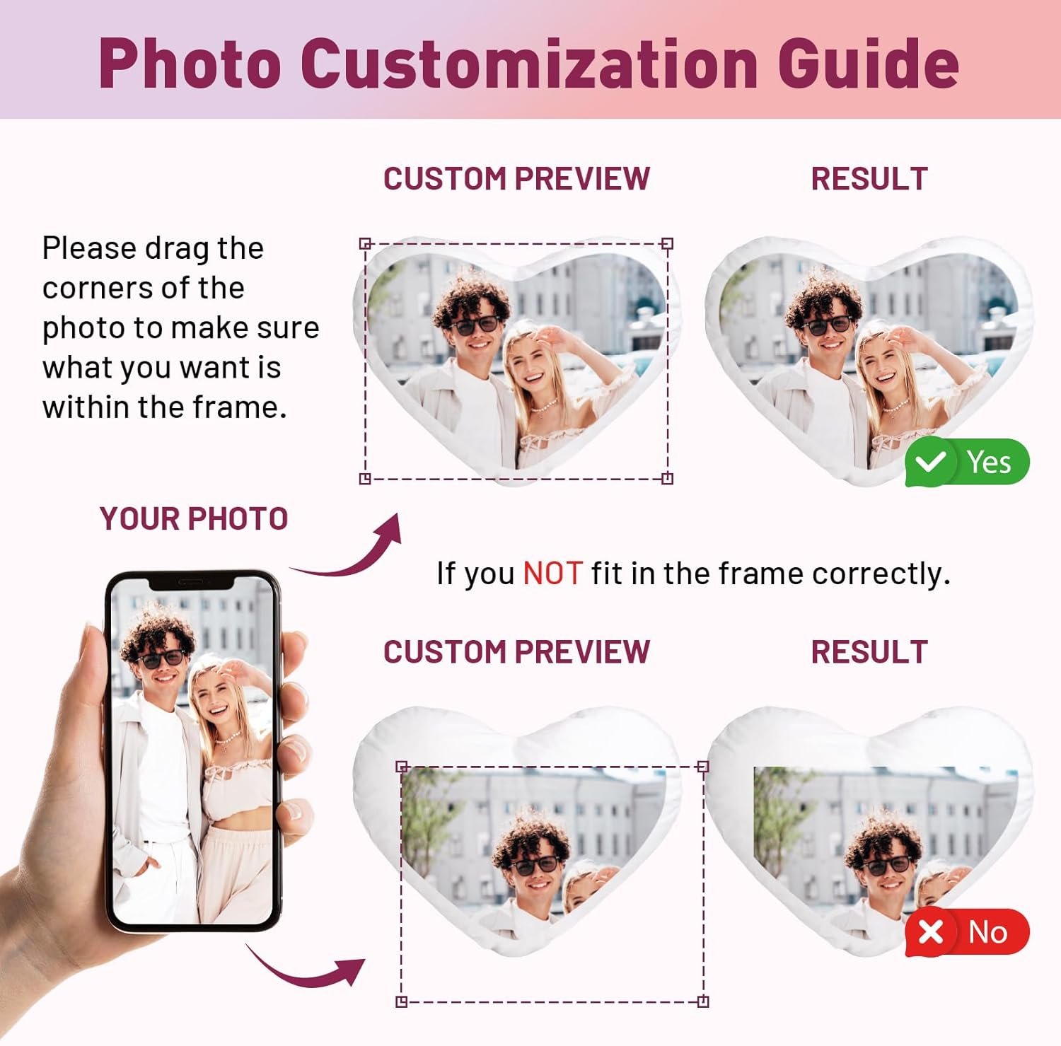 Custom Pillow with Picture & Text - Include Insert, Personalized Photo Pillow Double-Sided Printing, Custom Heart Pillow for Loved One | Personalized Couple Gifts for Birthday Anniversary - Image 2