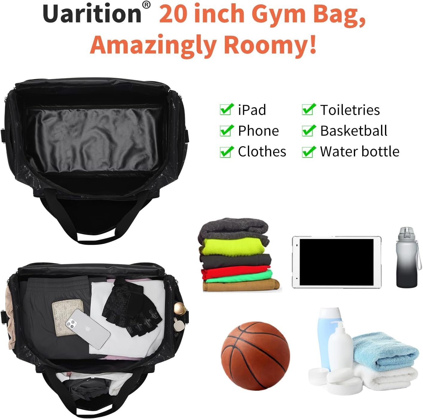 55L Gym Bag for Men/Women, Large Sports Duffle Bags, Lightweight Workout Bags - Image 3