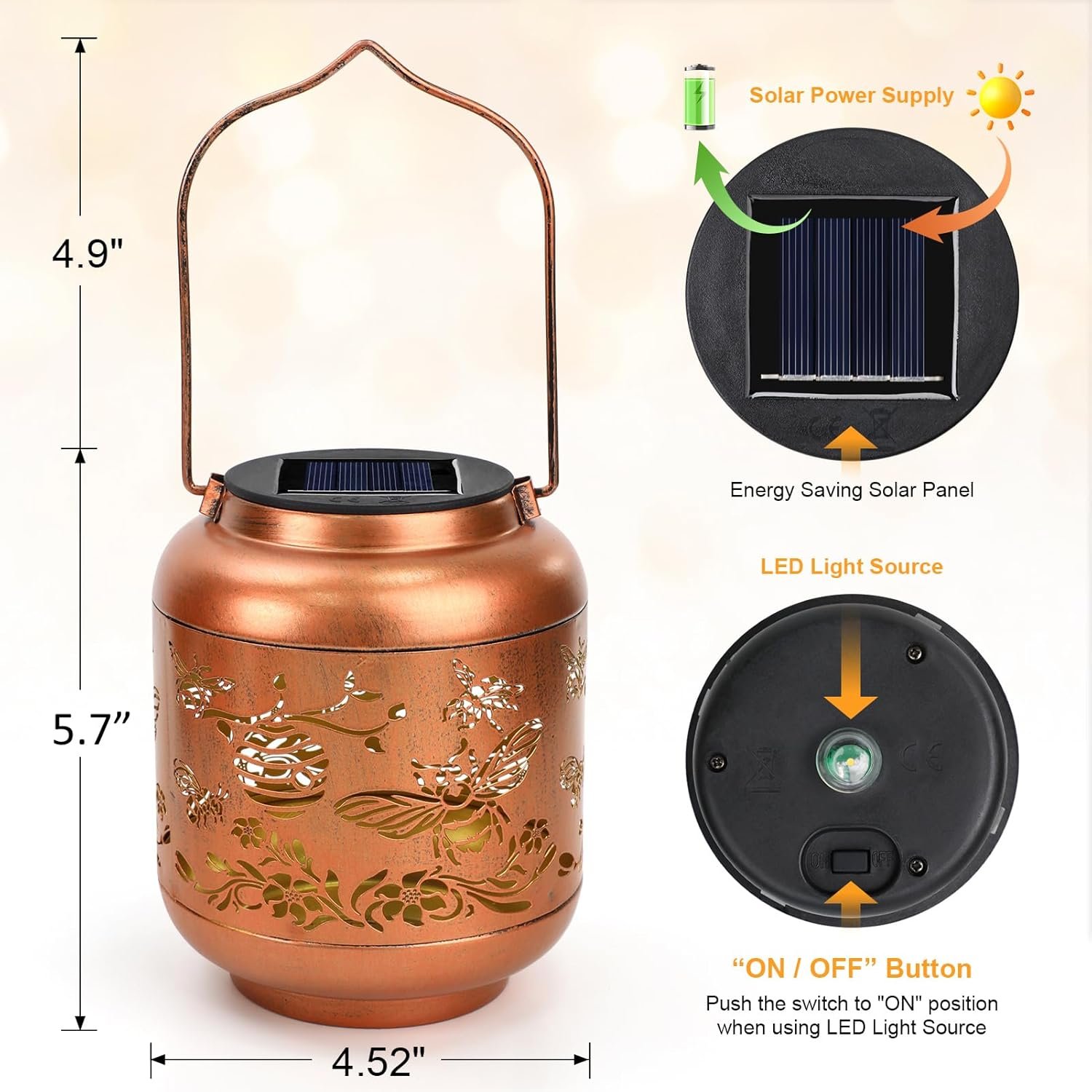Mothers Day Gifts Bee Solar Lanterns Garden Decor Birthday Gifts for Women Mom Grandma Hanging Solar Lights Outdoor Waterproof Decoration for Outside LED Lanterns for Yard Patio Lawn - Image 6