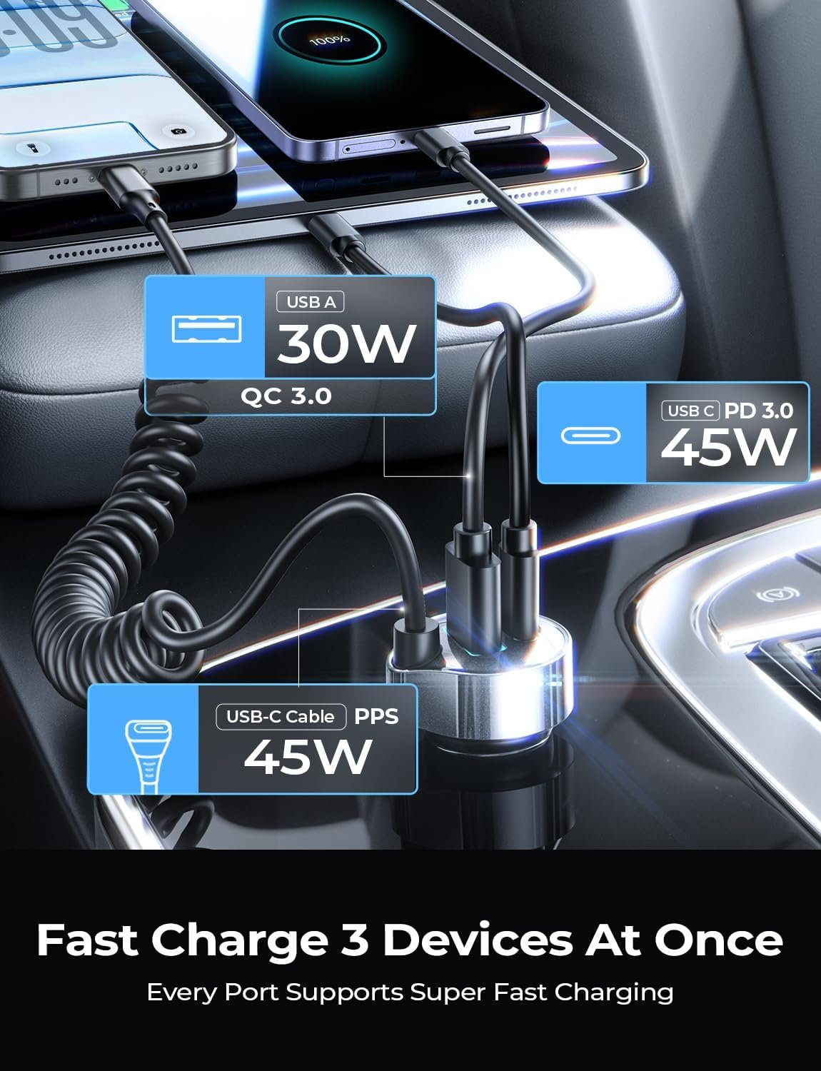 LISEN 90W for iPhone 17 16 15 Pro Max Car Charger USB C Fast Charge,Super Fast for iPhone 17 16 Car Charger USB C Adapter for iPhone 17e 16 15 Pro Max Plus Air,Samsung Galaxy S26 Ultra, Android - Image 3