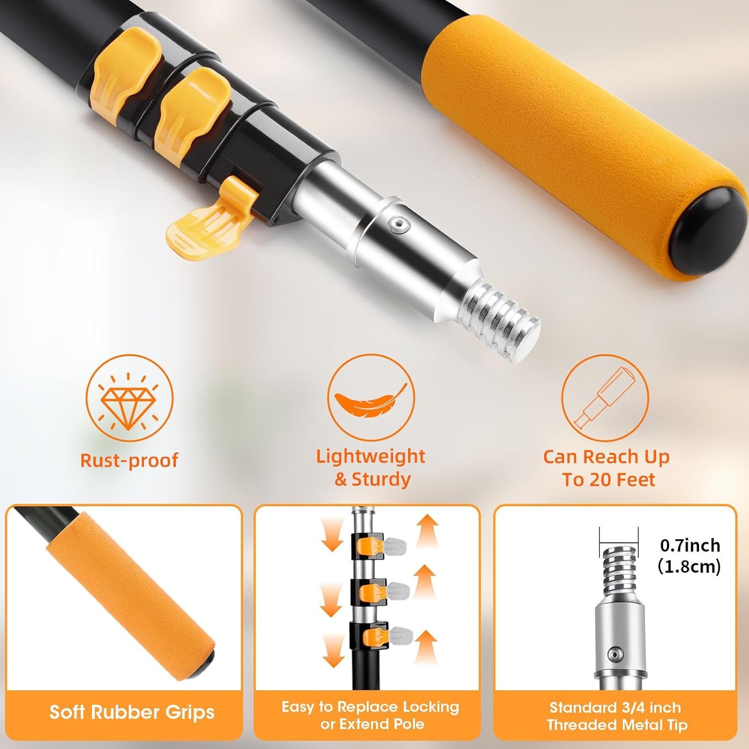 Telescopic Pole, 12FT Telescopic Extension Pole, 3-12FT Multi-Purpose Extension Pole with Universal Metal Tip, Sturdy Extendable Pole, Best Aluminum Paint Roller Extension Pole for Cleaning, Painting - Image 2