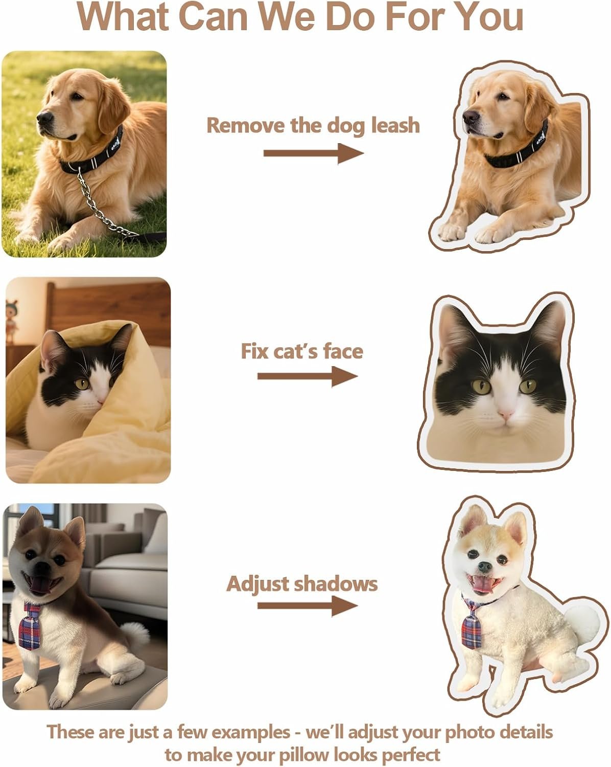 Custom Pet Pillow with Picture, 14" Personalized Photo Dog Cat Face Shaped Pillow, Customized Stuffed Animal Pictures Pillows Memorial Loss Sympathy Gifts - Image 6