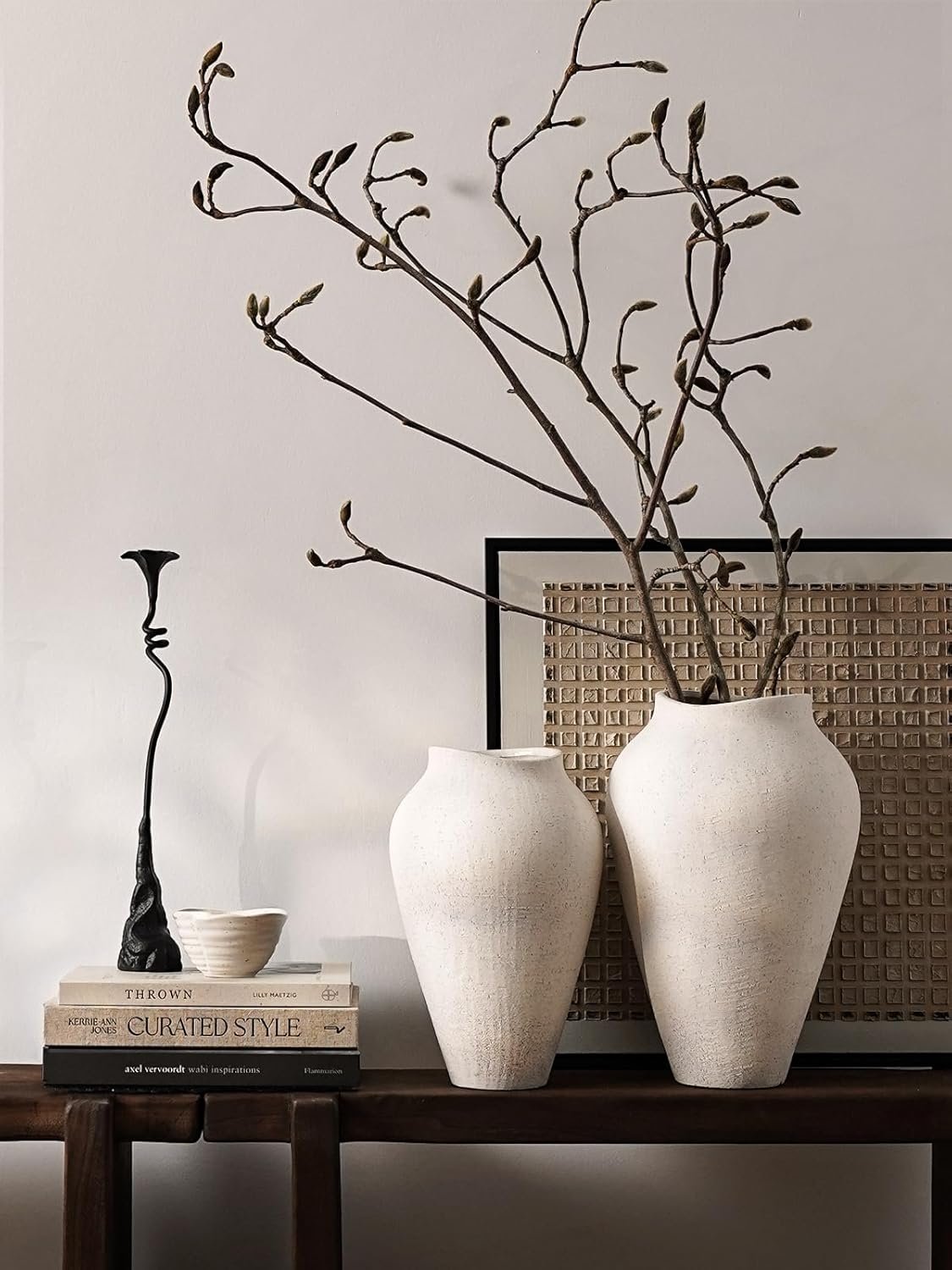 White Ceramic Vase - Large 11.8 Inch Tall Floor Vase for Centerpieces, Farmhouse Rustic Minimalist Home Decor for Living Room, Enterway, Wedding (Sandstone White) - Image 6