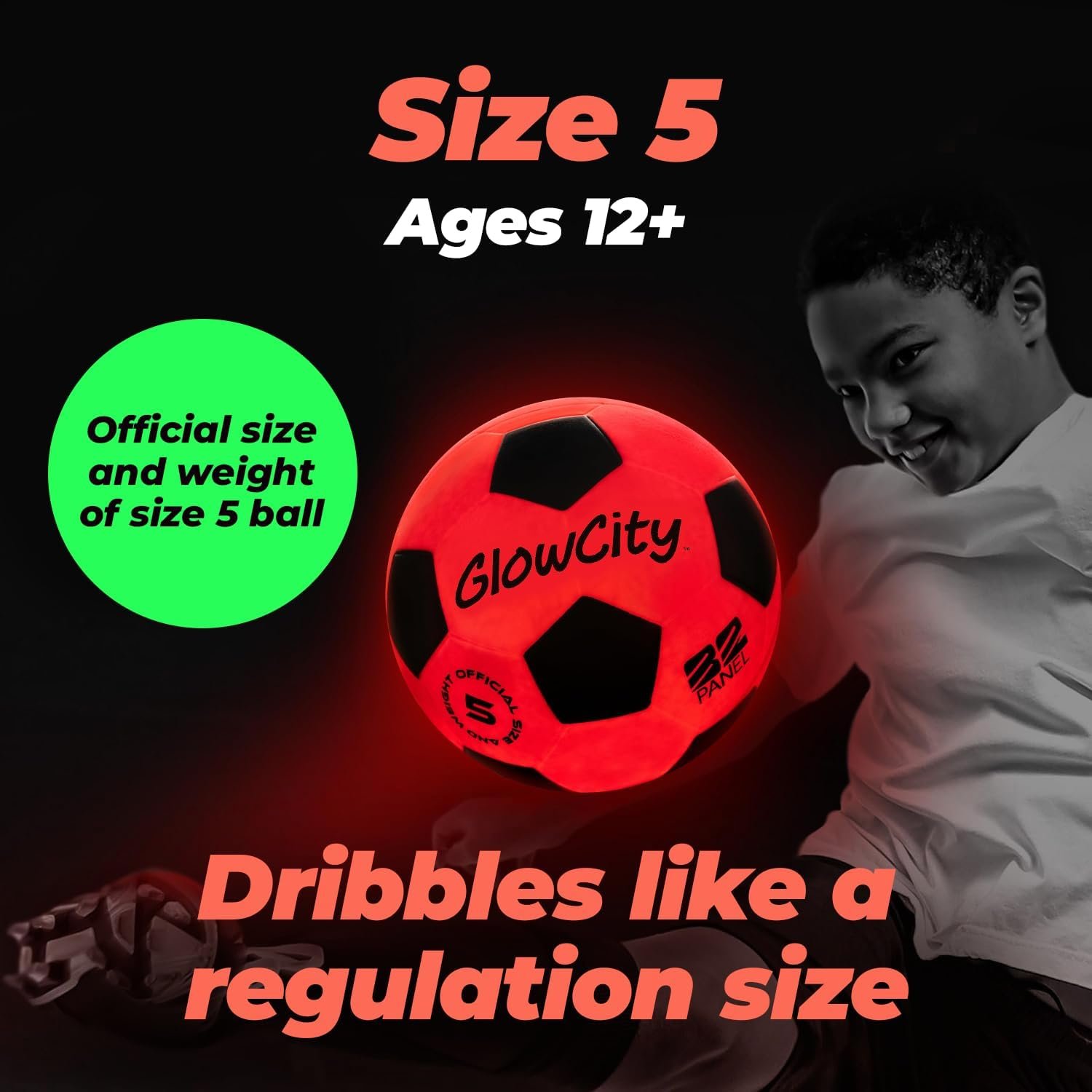 GlowCity Glow in The Dark Soccer Ball - Sizes 3, 4, 5 for Kids, Teens & Adults - Light Up Soccer Ball with 2 LED Lights - Sports Birthday Gifts Ideas for Boys & Teenagers Ages 6 7 8 9 10 11 12 13 14 - Image 6
