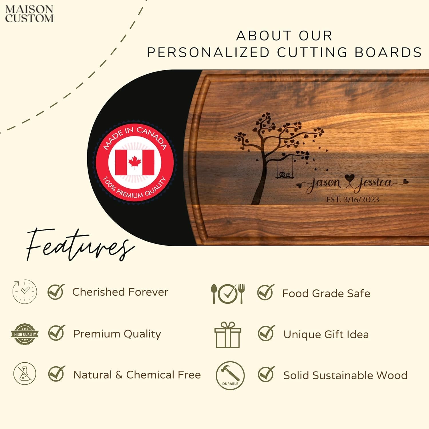 Handmade in Canada - Personalized Cutting Board - Unique Wedding Gift Idea for Couples, Anniversary, Bridal Shower, Housewarming - Christmas Gift for Couples - Custom Charcuterie & Cheese Board - Image 3