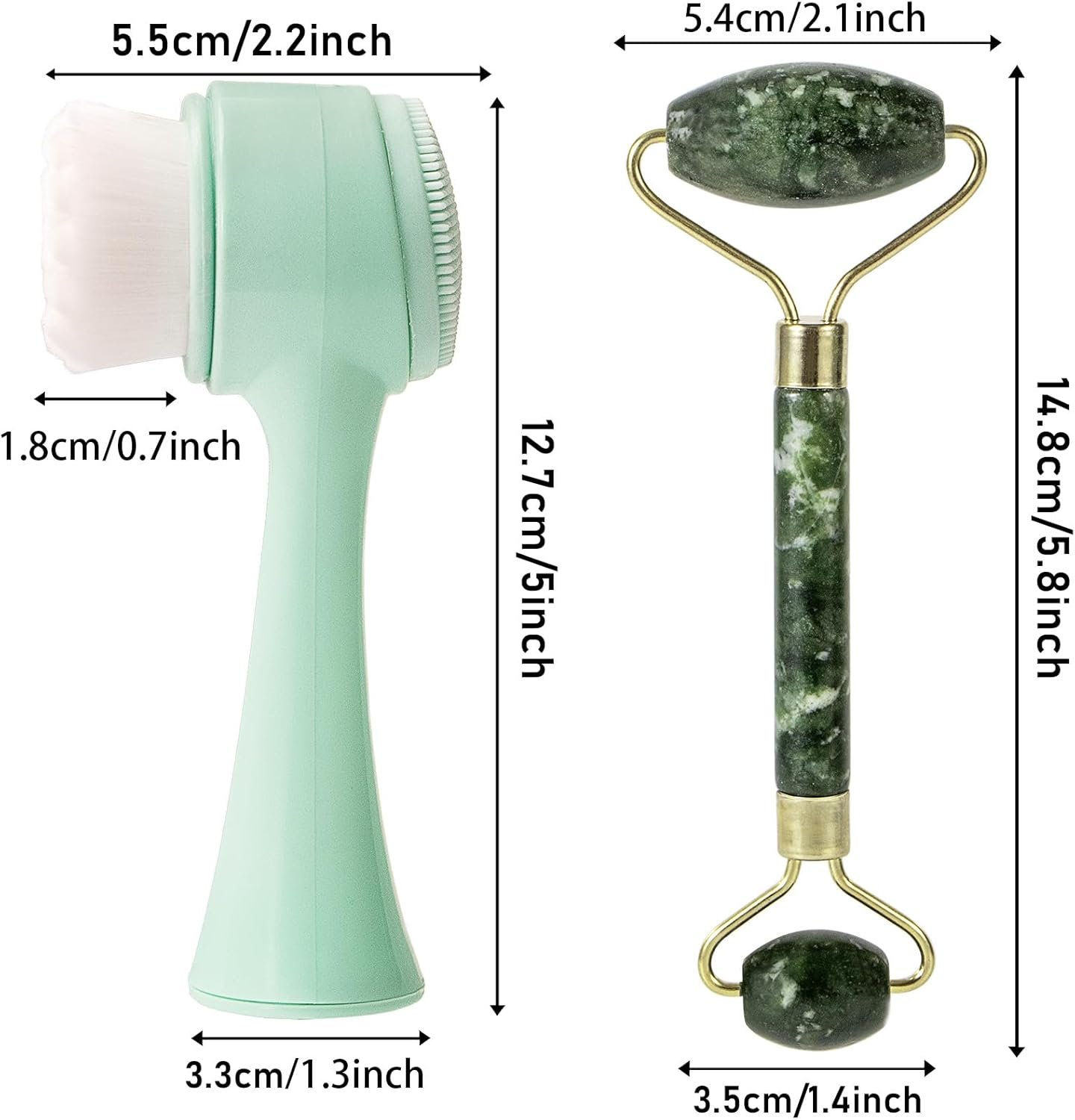 Face Brush 2 in 1, Silicone Facial Cleansing Exfoliating Brush Soft Bristles Pore Deep Cleansing, Jade Face Roller Skin Care Tools, Manual Dual Face Wash Scrub Brush For Massaging, Blue+Green - Image 7