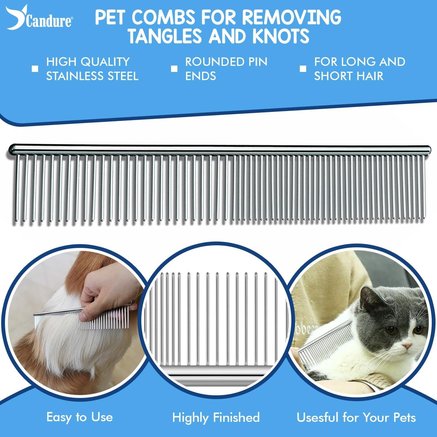 Candure Dematting Comb for Dog and Cat, Pet Grooming Rake and Brushes for Small, Medium Large Dogs Double Sided Deshedding Tool Removes Knots & Tangled Hair (Blue, Large to Medium) - Image 6