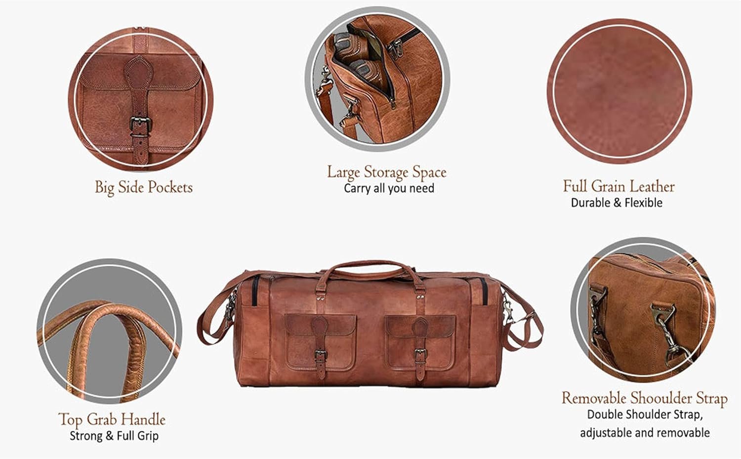 Leather Duffel Bag 32 inch Large Travel Bag Gym Sports Overnight Weekender Bag by Komal s Passion Leather, brown, 32 inch - Image 4
