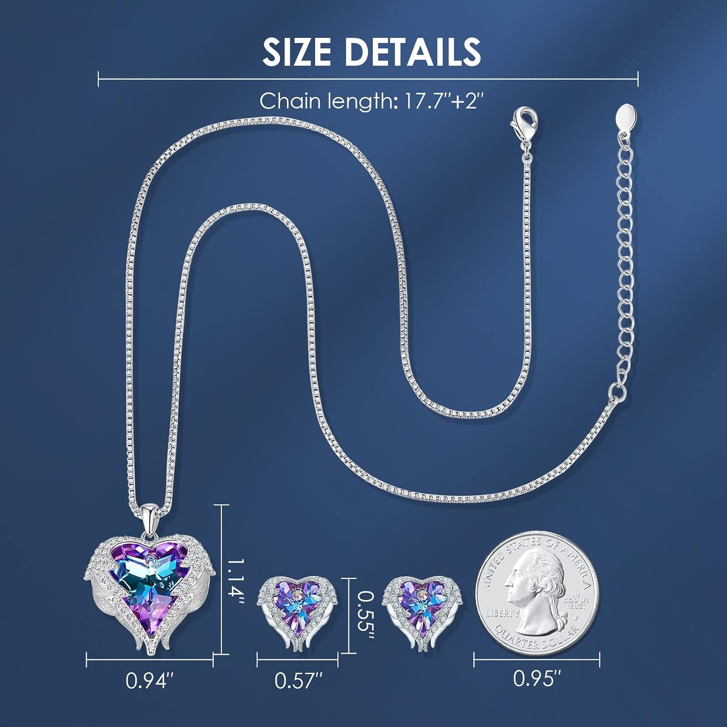 CDE Mothers Day Gifts Jewelry Set for Women, Angle Wing Heart Pendant Necklaces and Earrings with Birthstone, Birthday/Anniversary Christmas Jewelry Gift for Women Wife Her - Image 4