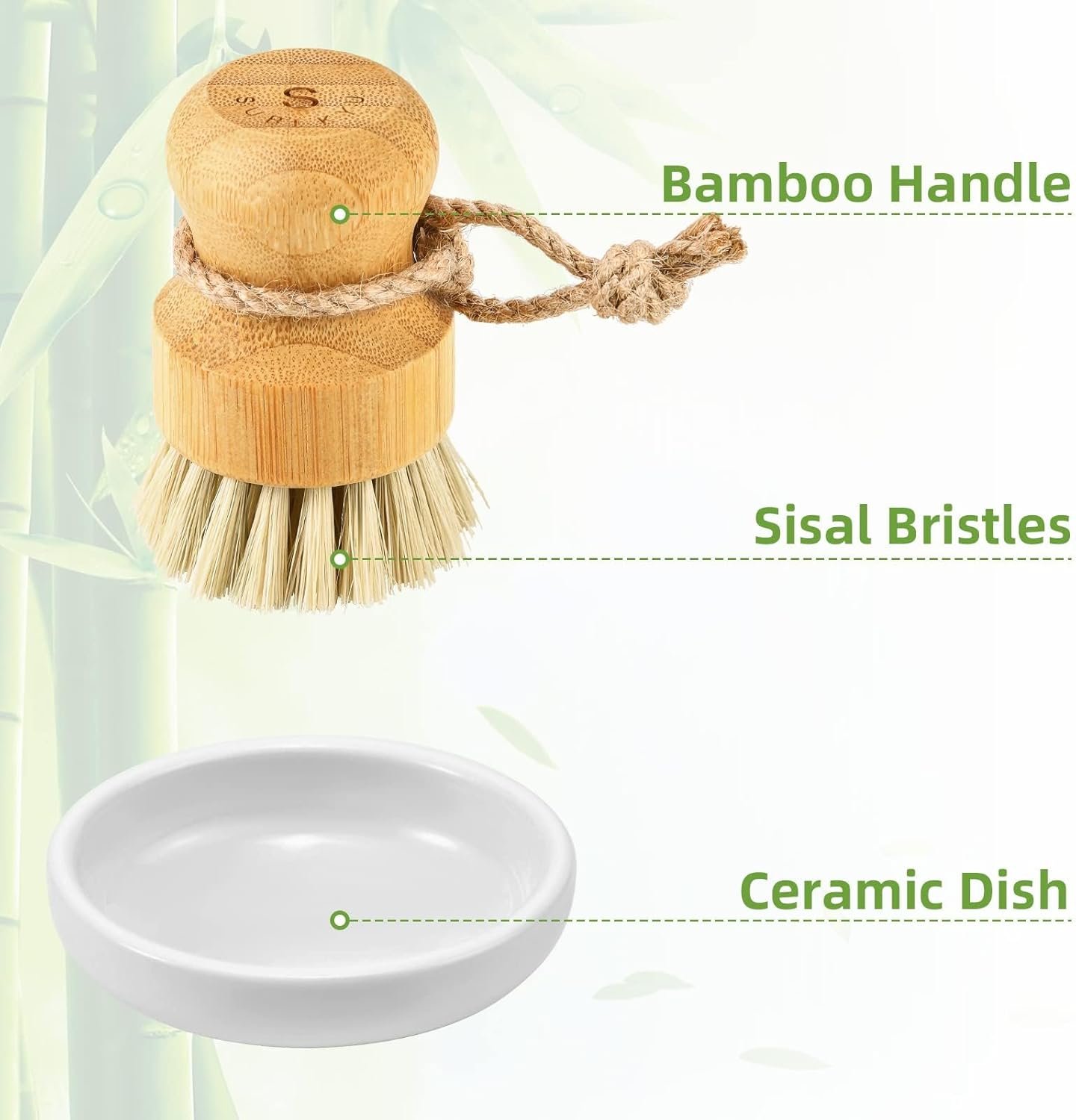 SUBEKYU Bamboo Dish Scrub Brush for Kitchen Sink, Natural Wooden Washing Dish Brush Scrubber with Sisal Bristles for Household Cleaning, Cast Iron Pots, Pans and Vegetables - Image 5