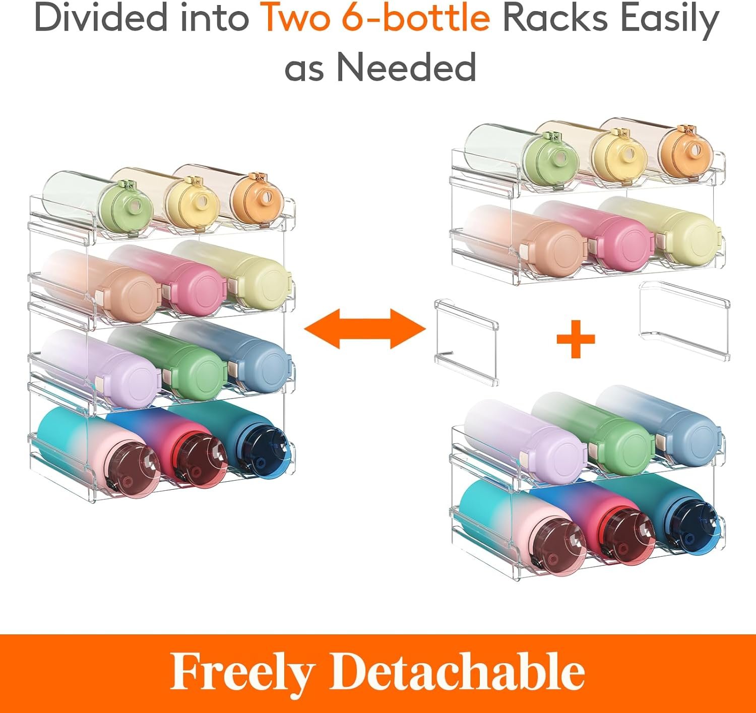 Lifewit Stackable Water Bottle Organizer for Cabinet, Freezer, Pantry - Plastic Cup Holder, Wine Racks for Kitchen Tabletop Storage, Cupboard, Office - Pack of 4, Each Rack Holds 3 Containers - Image 3