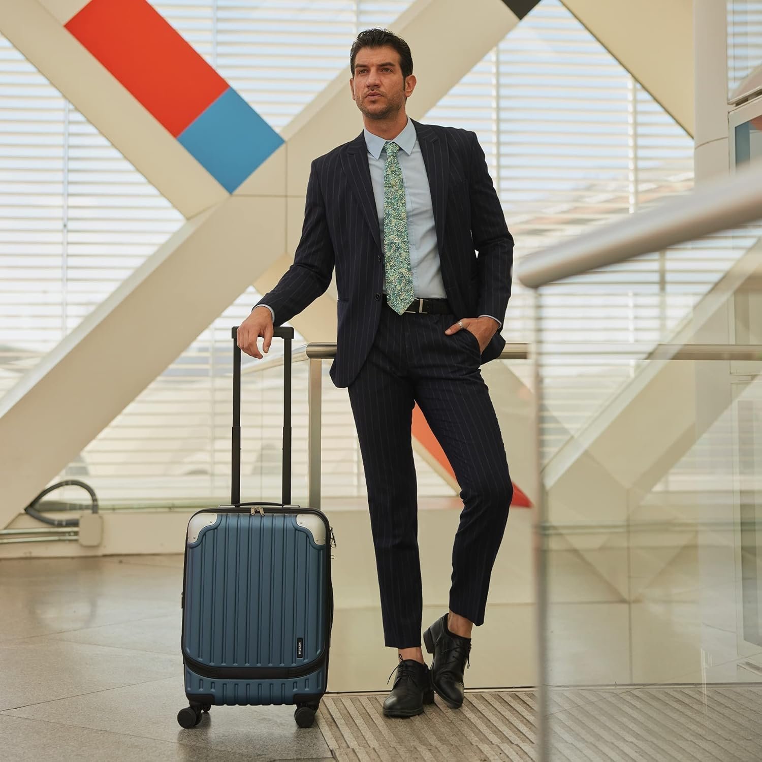 LEVEL8 Grace Carry on Luggage 22x14x9 Airline Approved, 20 Inch Hard Shell Suitcases with Spinner Wheels, Abs+Pc Hard Case Luggages with Tsa Lock for Airplane, Blue - Image 2