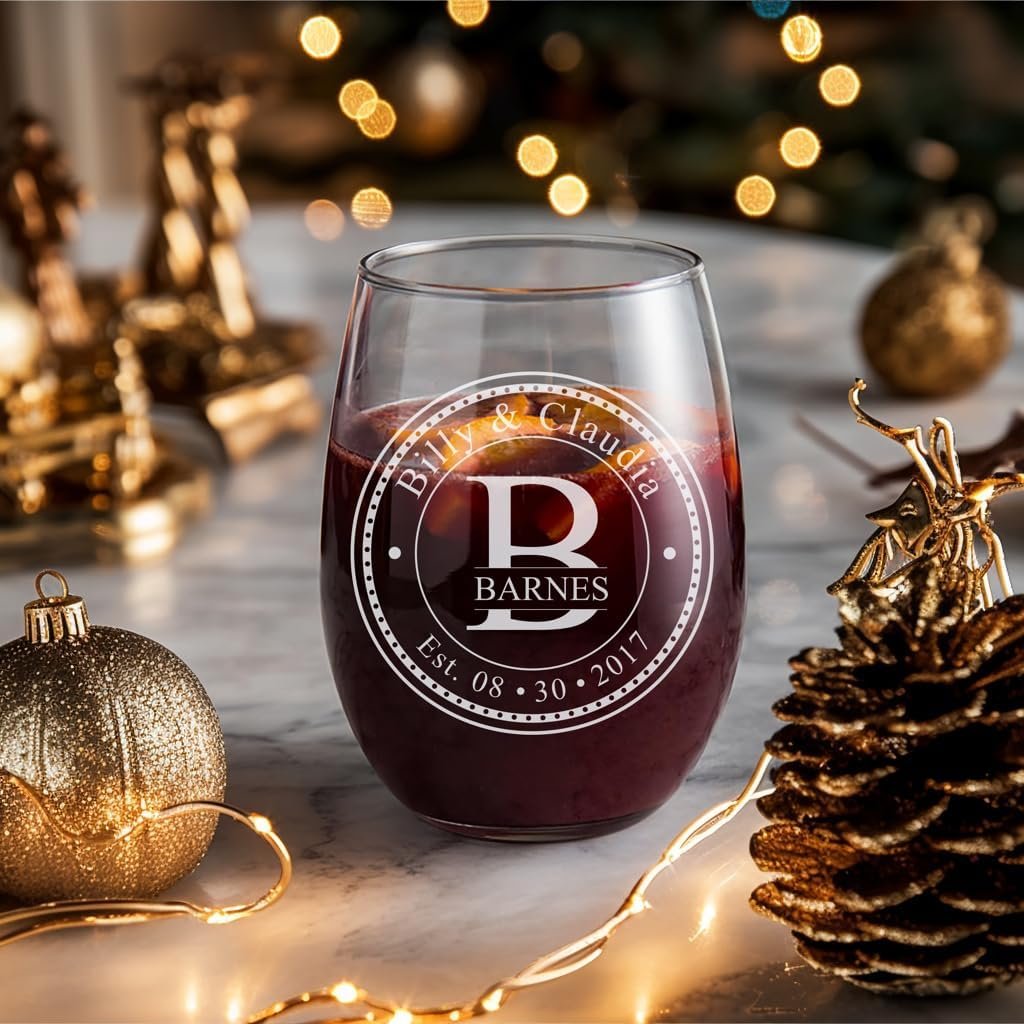 Personalized Stemless Wine Glasses (21oz) - Laser Engraved Anniversary & Wedding Gifts w/Names & Date - Dishwasher Safe. Custom Wine Glasses - Couples Gifts - Coasters & Cutting Board Options! - Image 2