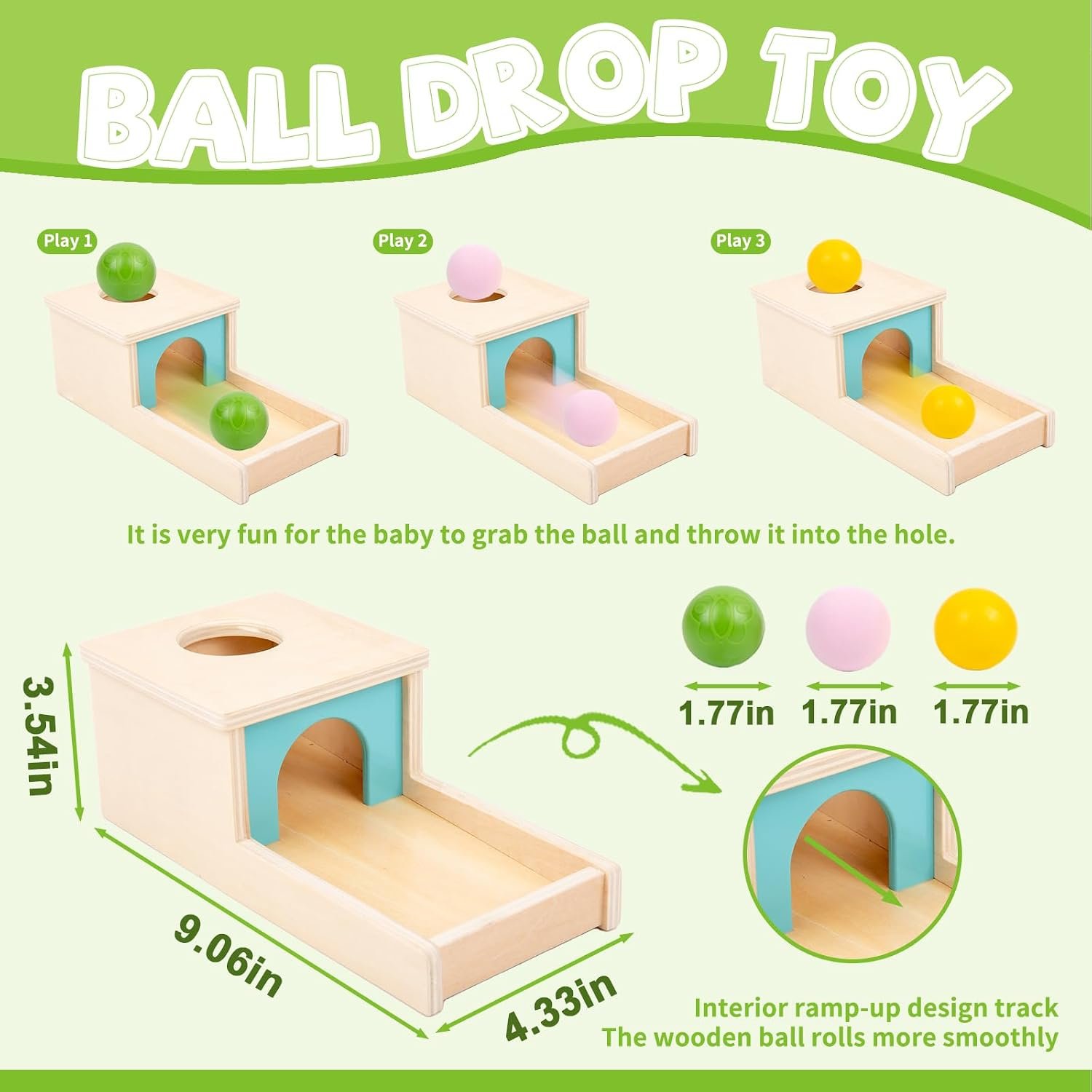 Adena Montessori Wooden Toy for 6-12 Month Baby 3 Balls with Tray, Object Permanence Box Colorful Learning Education Toy for Toddler Kid 1-2 Year Old, Preschool Developmental Girl and Boy Gift - Image 3