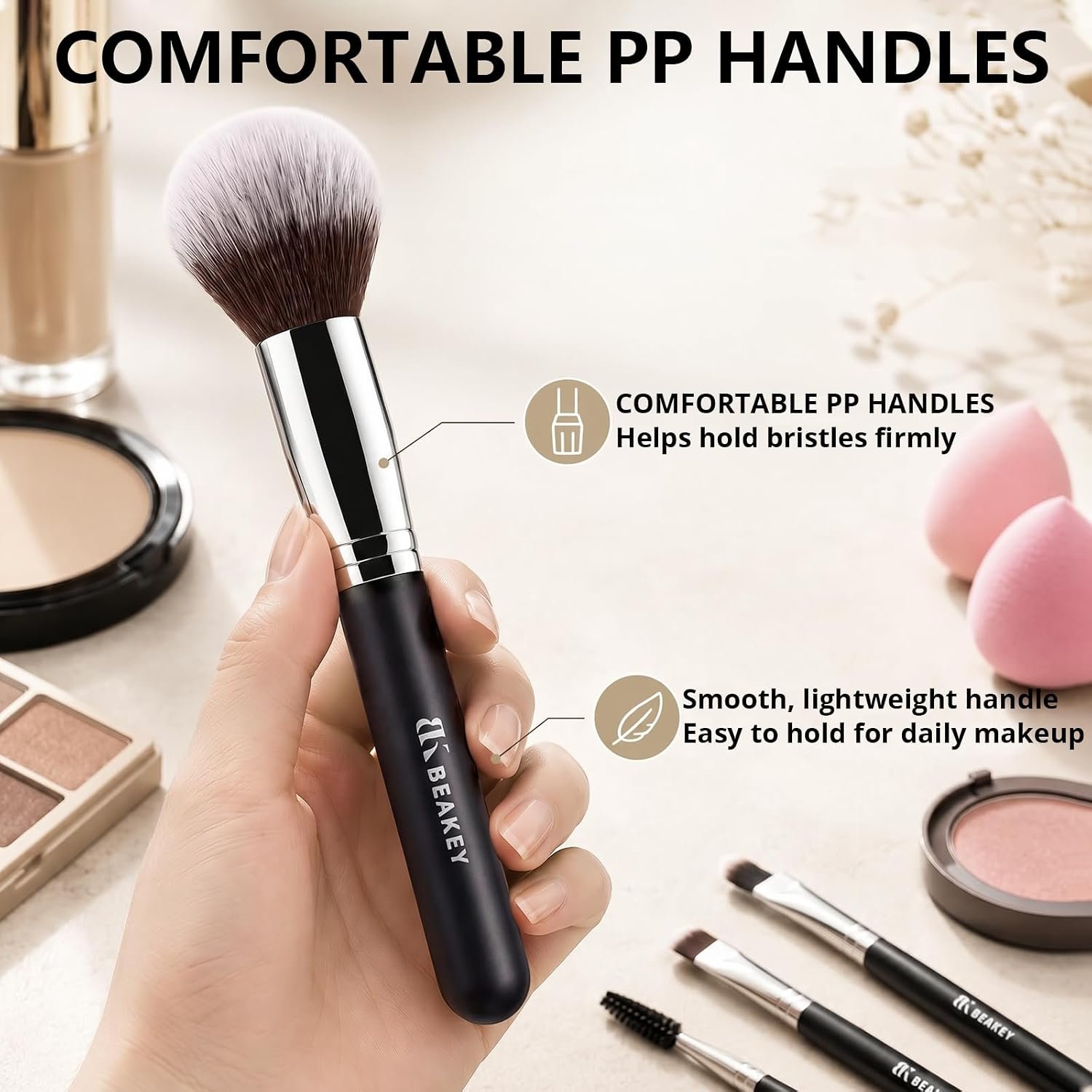 BEAKEY Makeup Brushes Set, Professional Foundation Eyeshadow Concealer Blush Powder Bronzer Applicator, 2 Blender Sponge with Beauty Paper Case - Image 5
